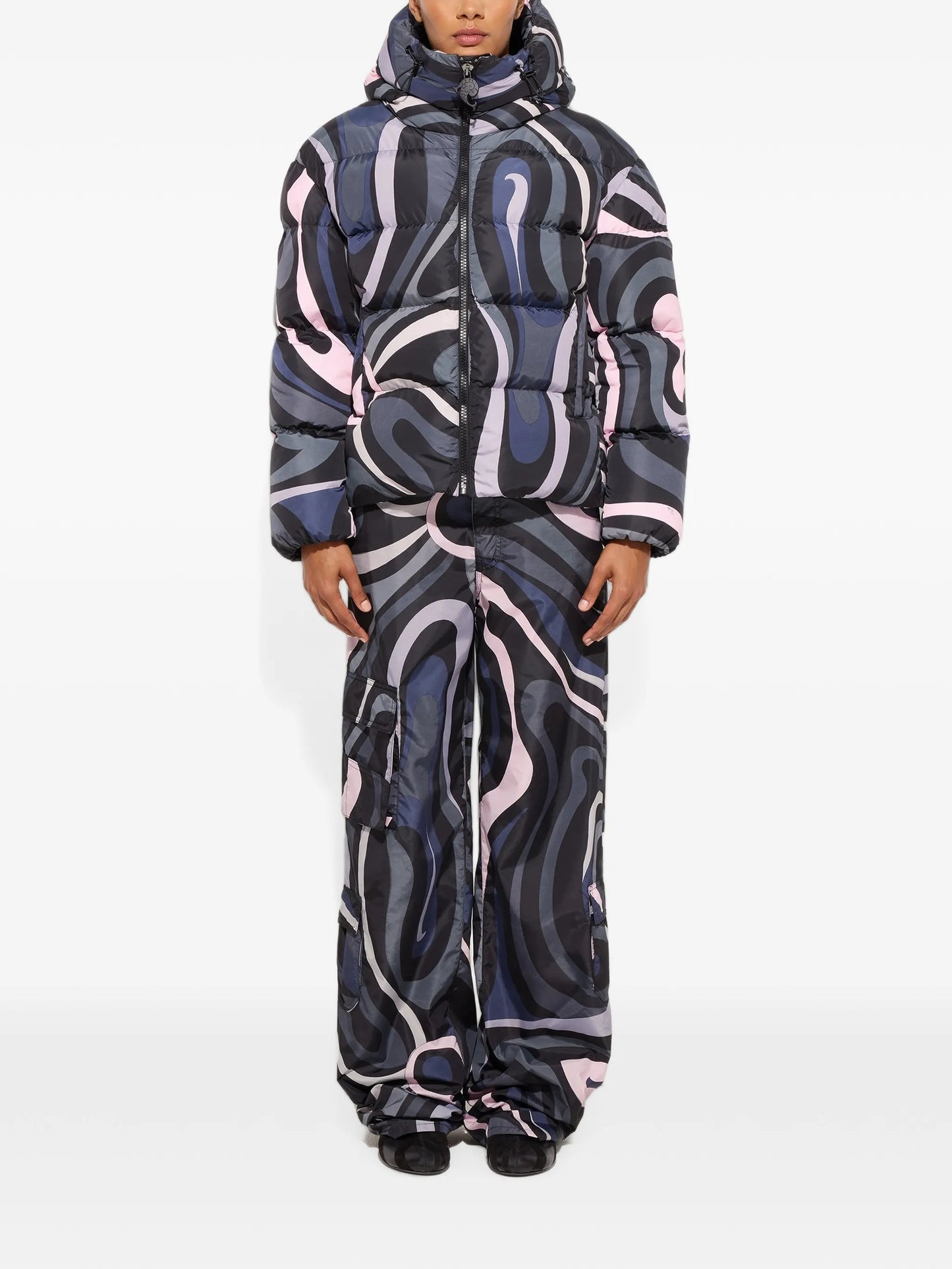 Marmo-print down jacket