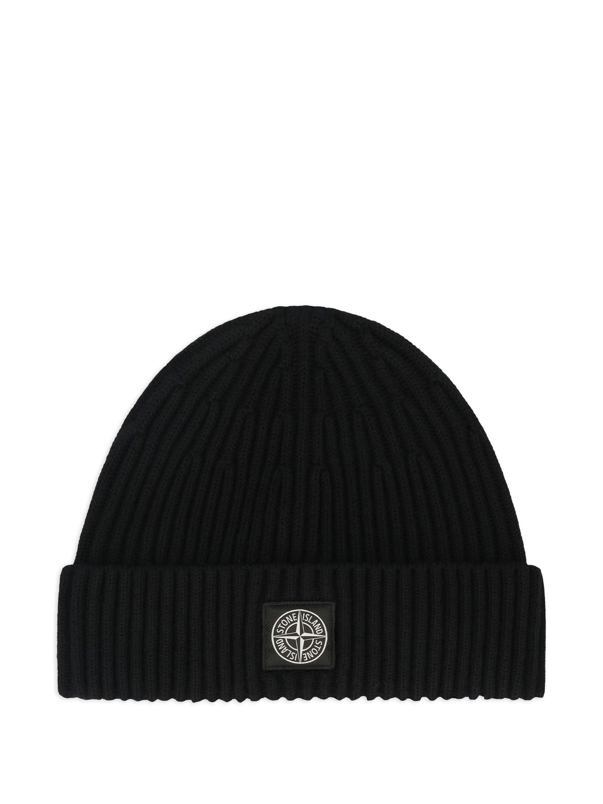 logo-patch ribbed-knit beanie hat