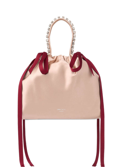 crystal-detail drawstring bucket bag