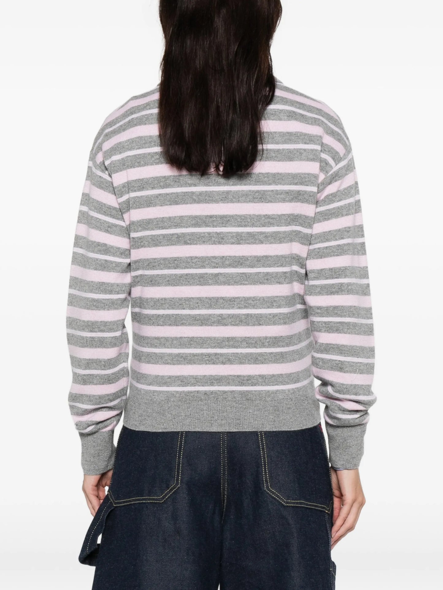 collegiate stripe long-leeves polo top
