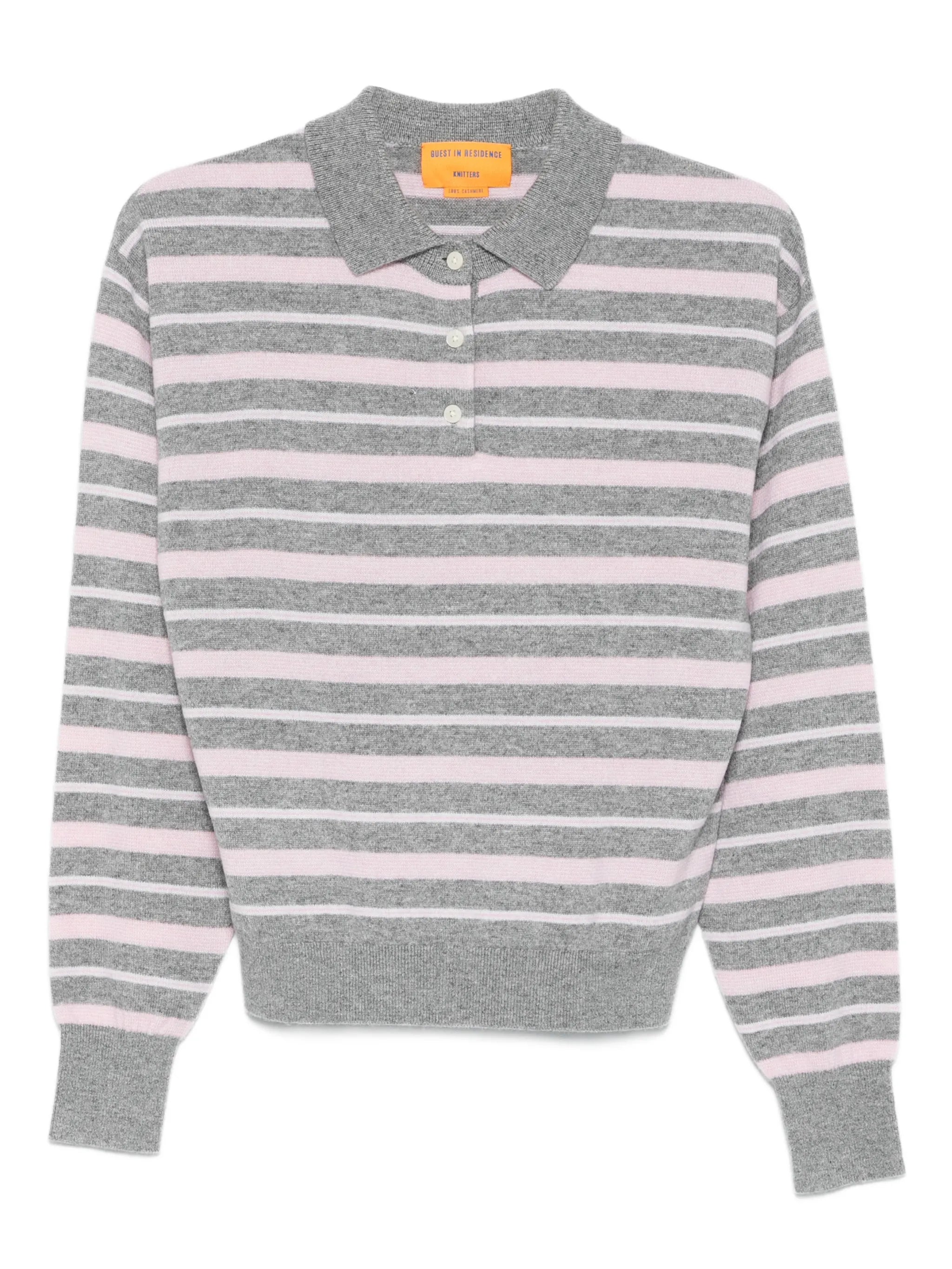 collegiate stripe long-leeves polo top