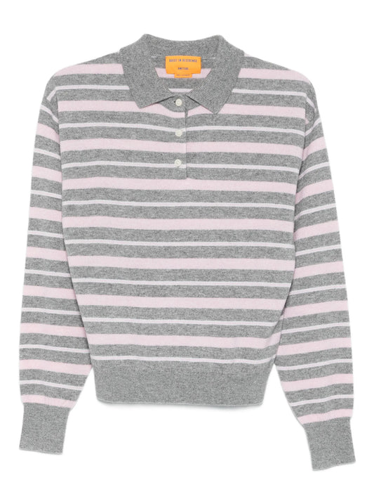 collegiate stripe long-leeves polo top