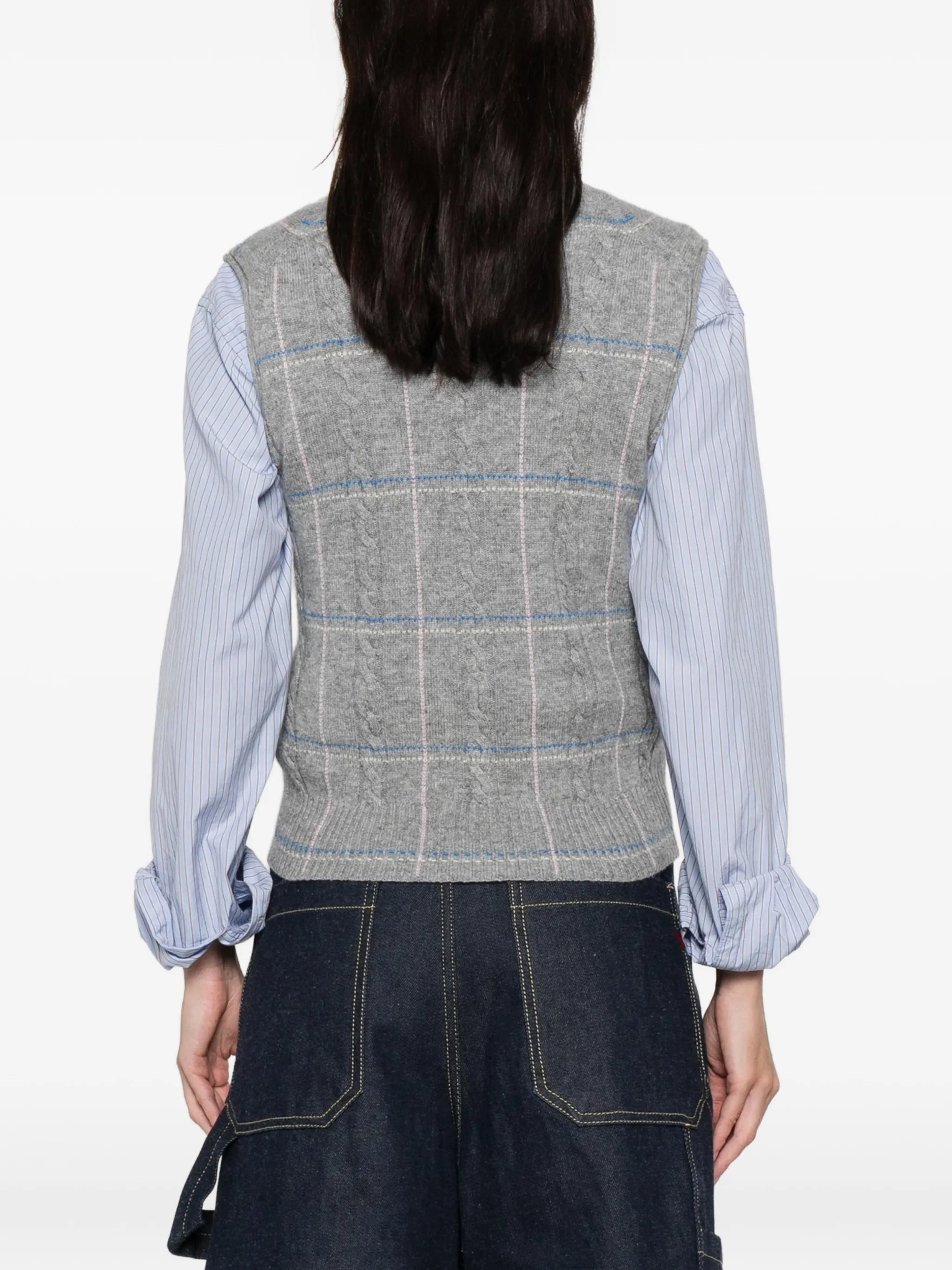 checked knitted vest