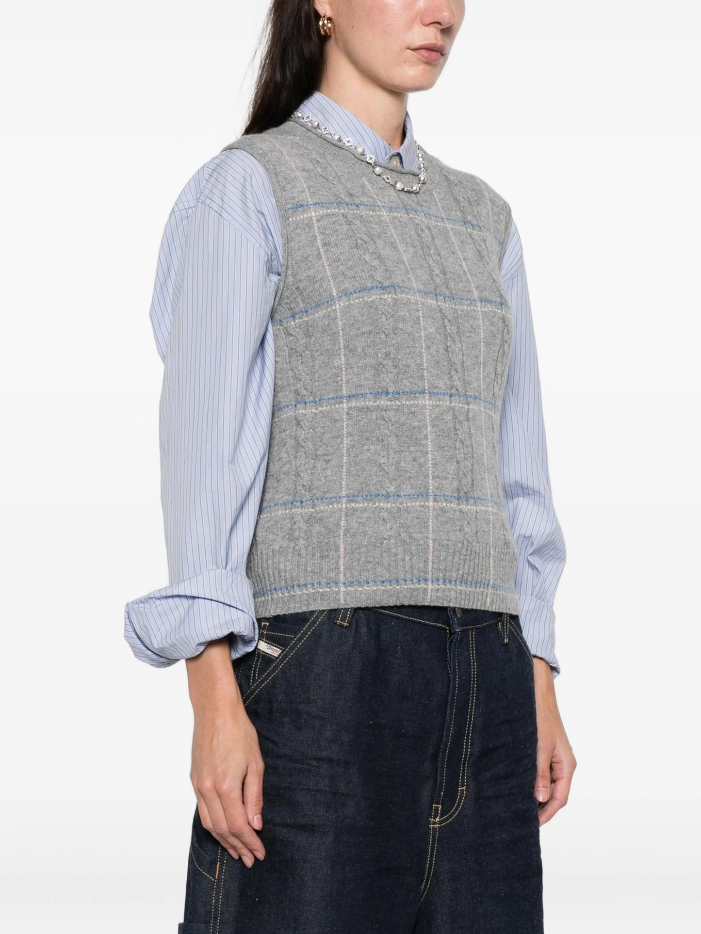 checked knitted vest