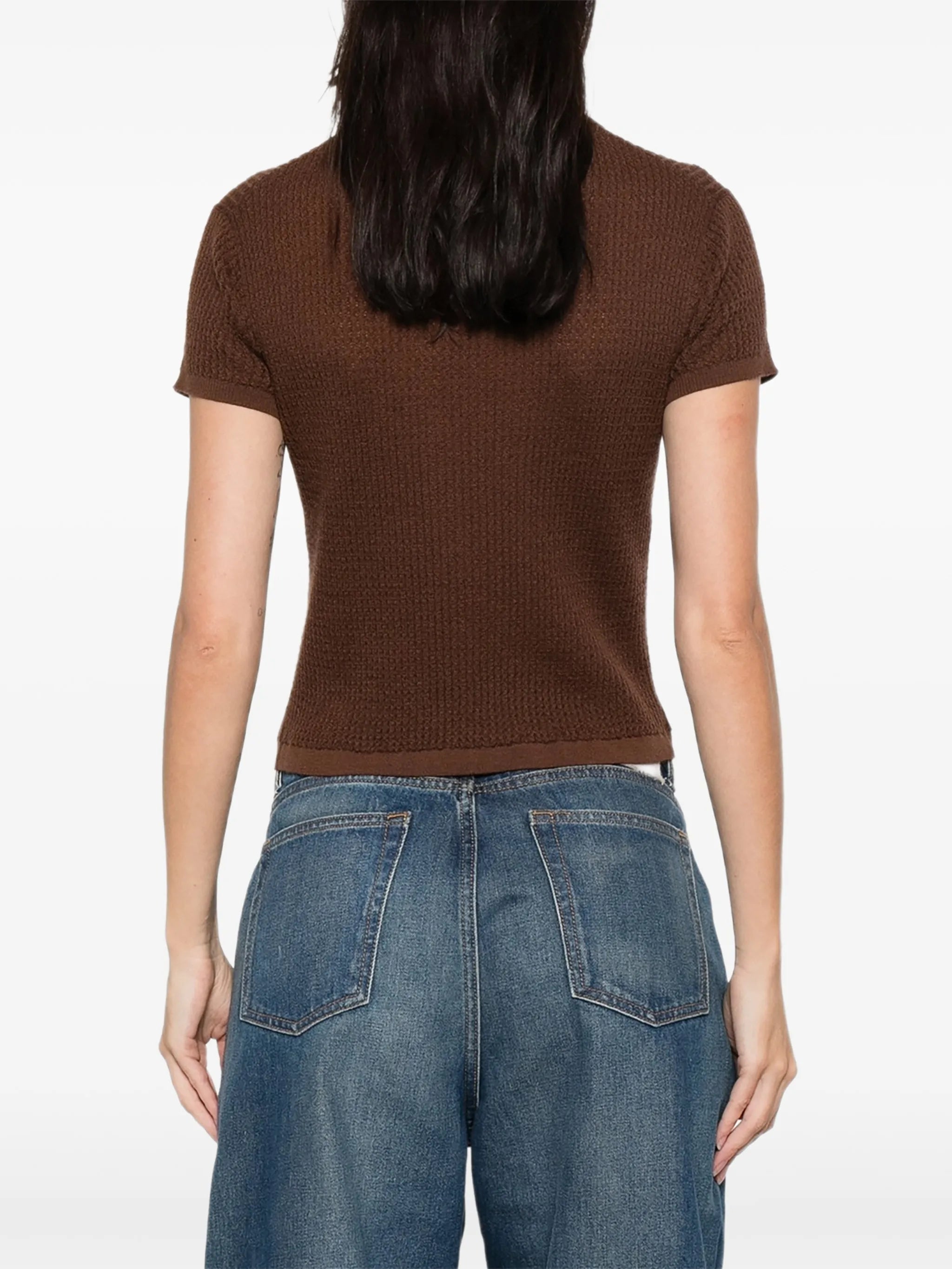 Shrunken knitted polo top