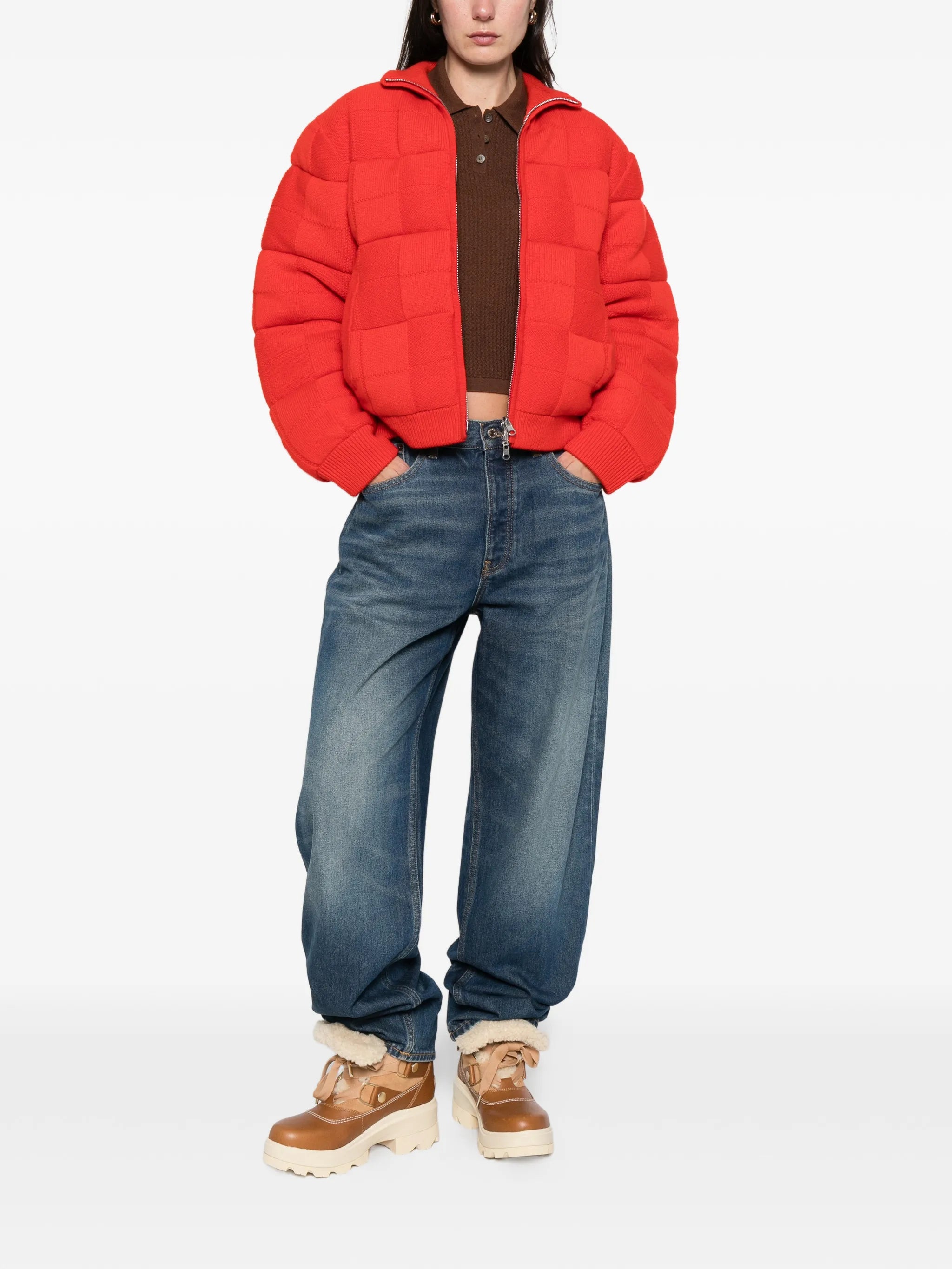 Shrunken knitted polo top