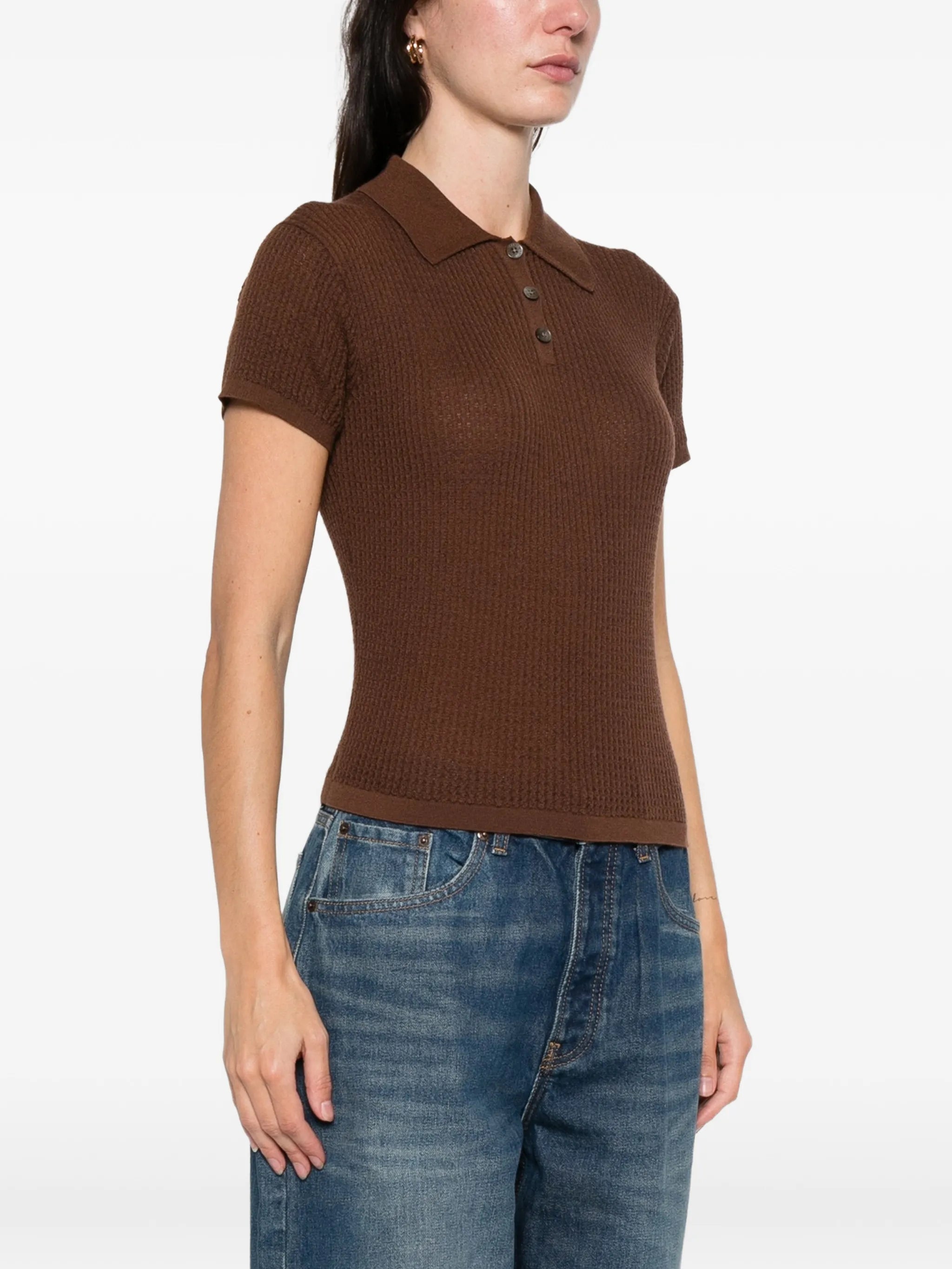 Shrunken knitted polo top