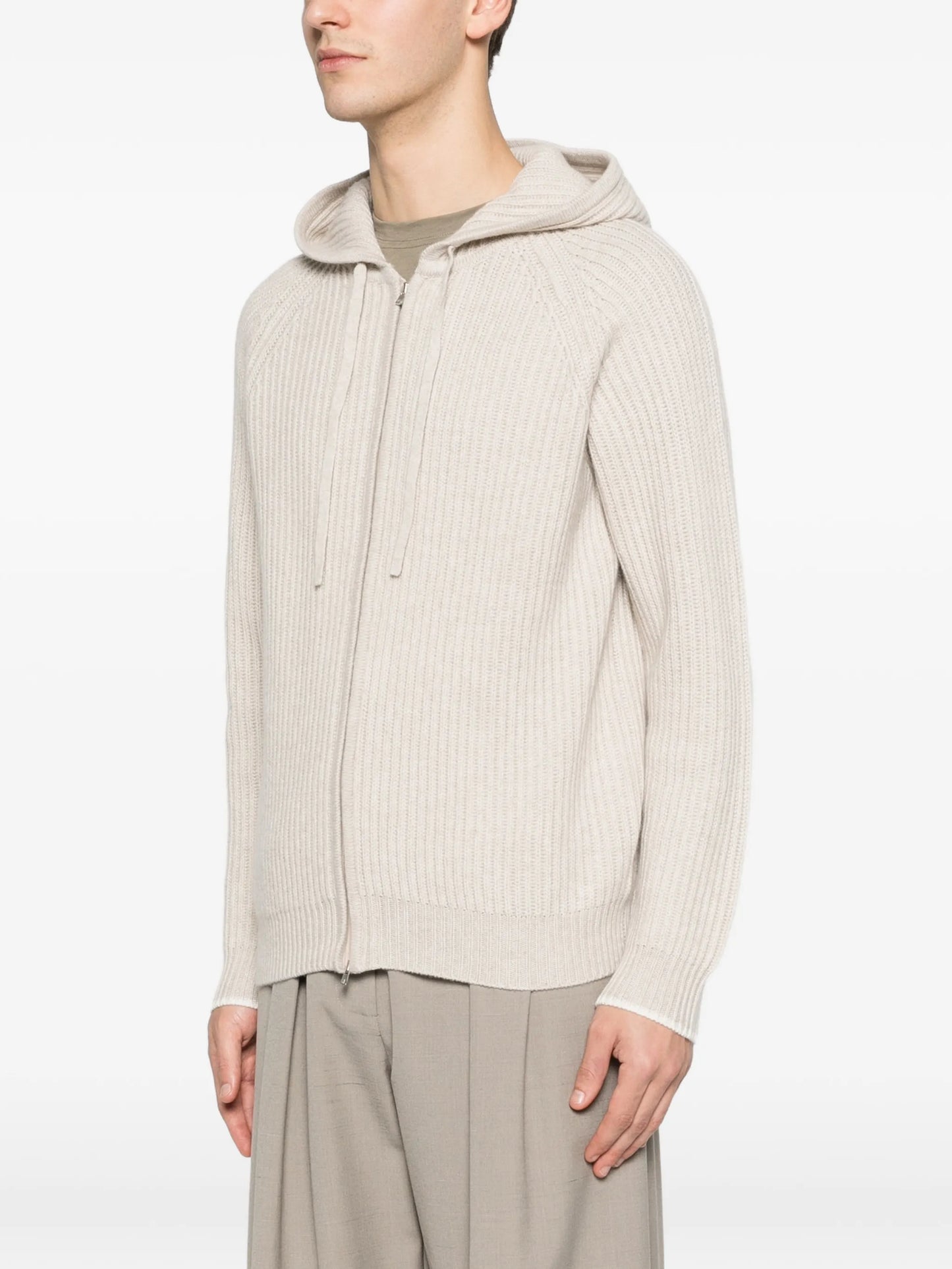 zip-up hooded cardigan