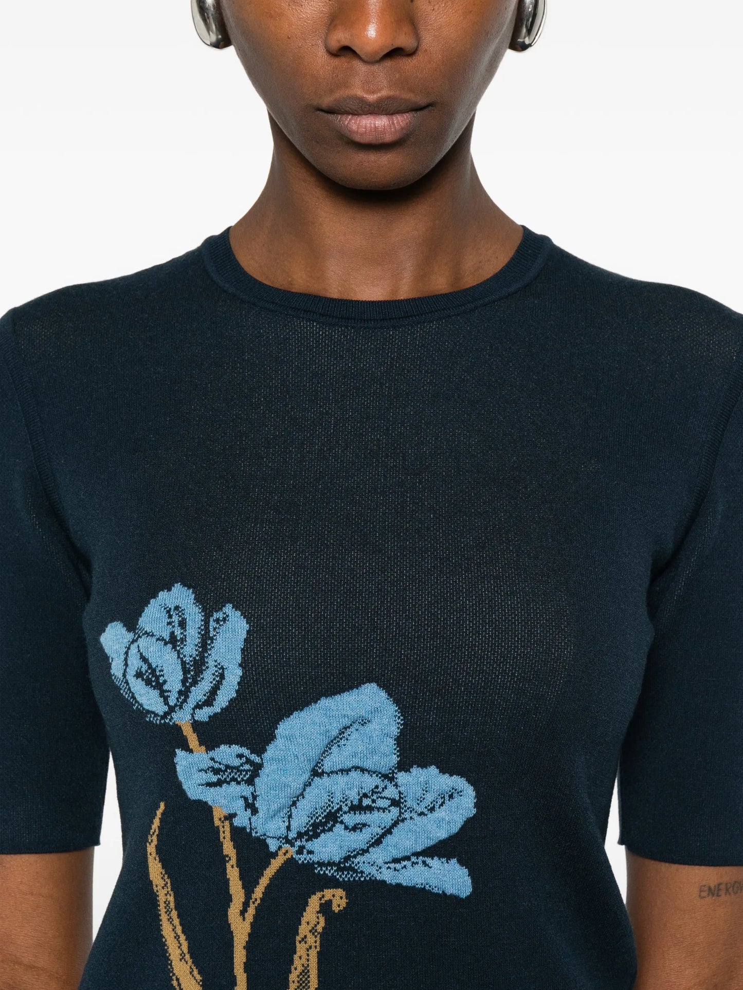 floral-motif knitted T-shirt