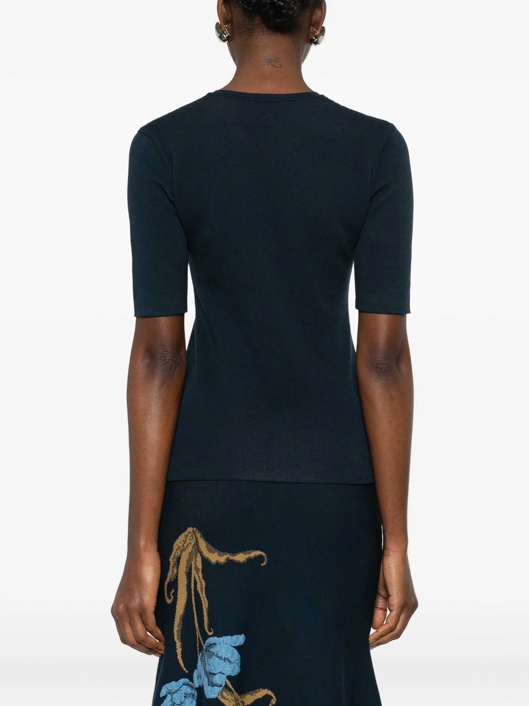 floral-motif knitted T-shirt