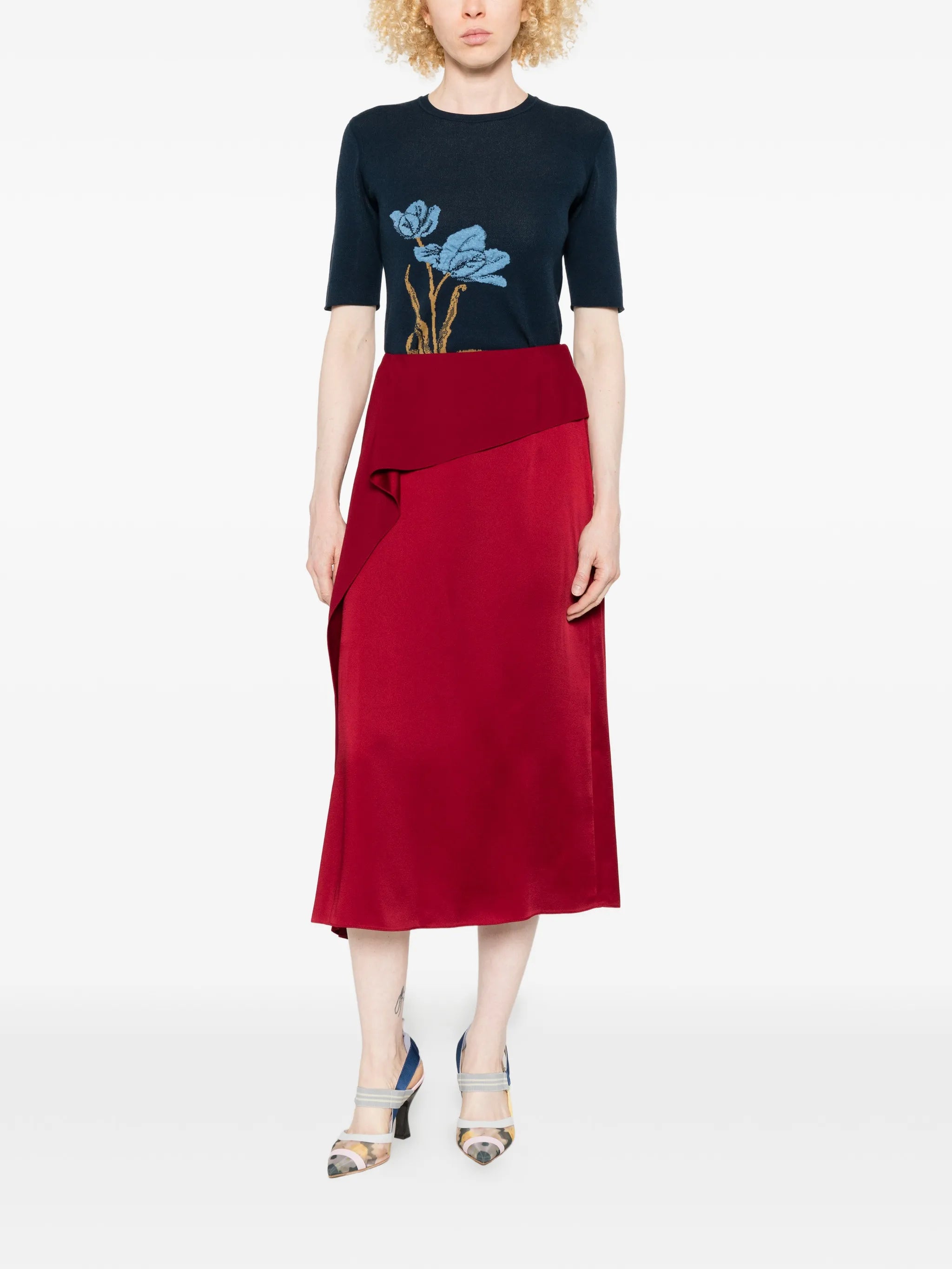 floral-motif knitted T-shirt