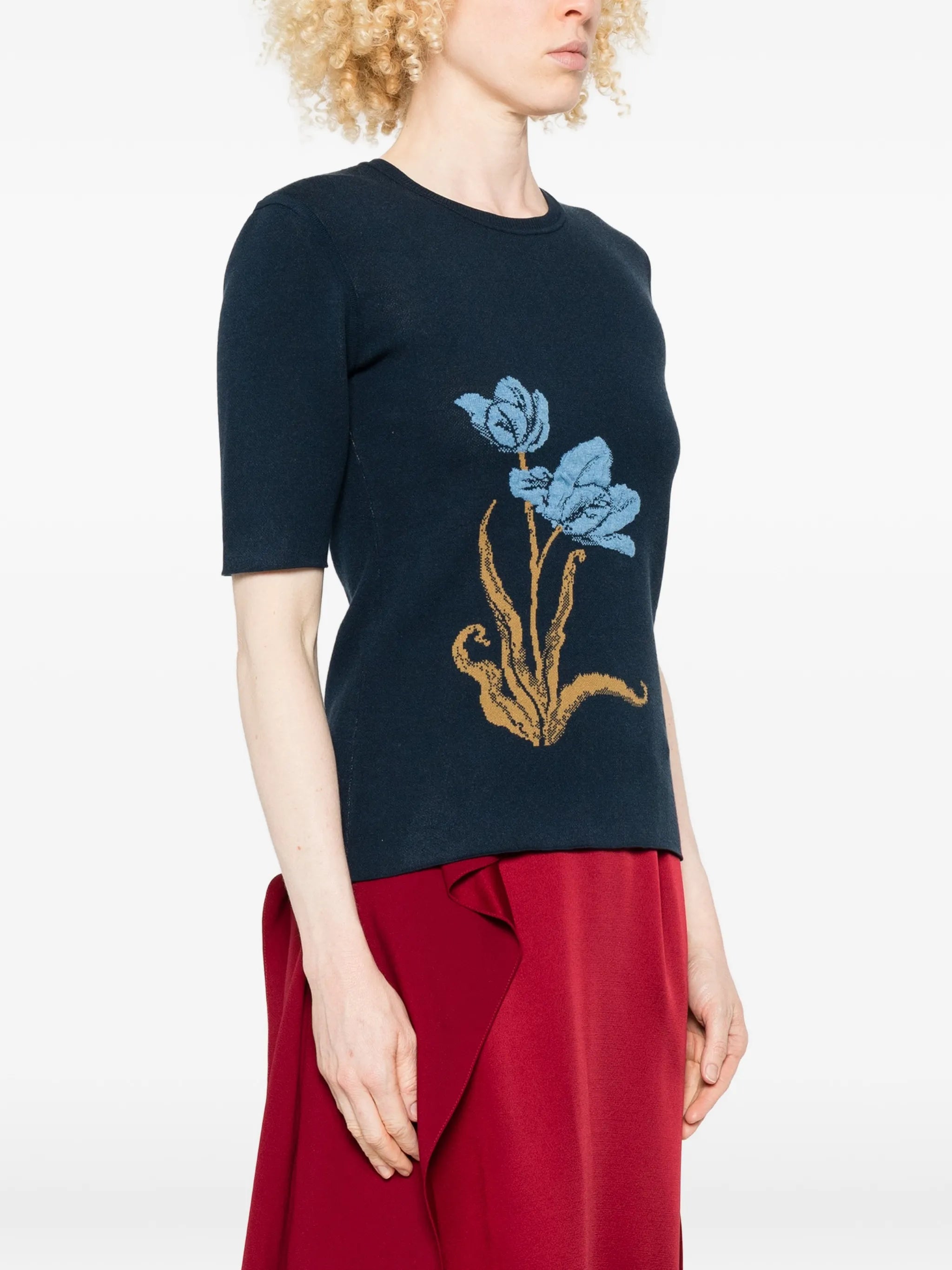 floral-motif knitted T-shirt