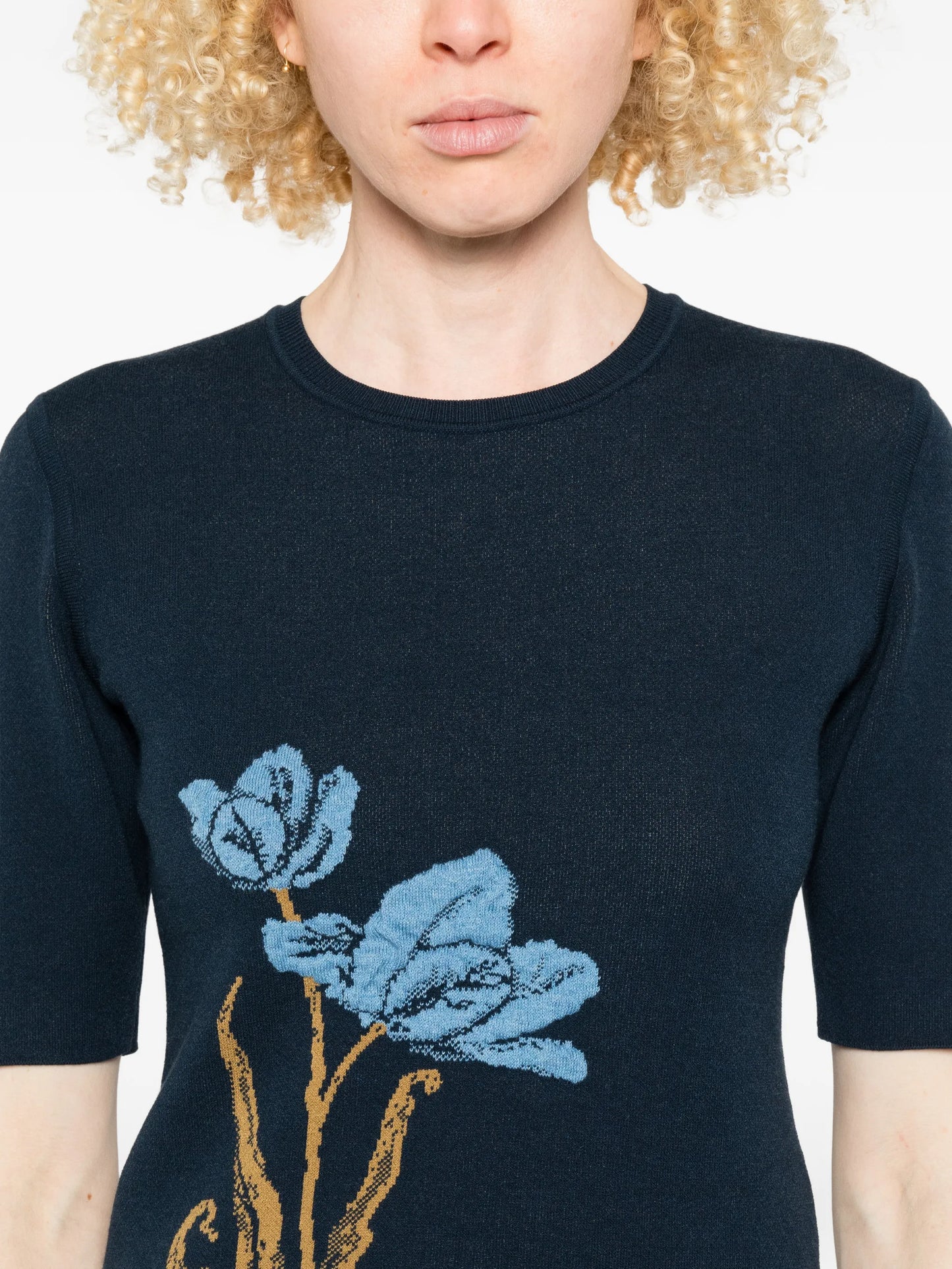 floral-motif knitted T-shirt