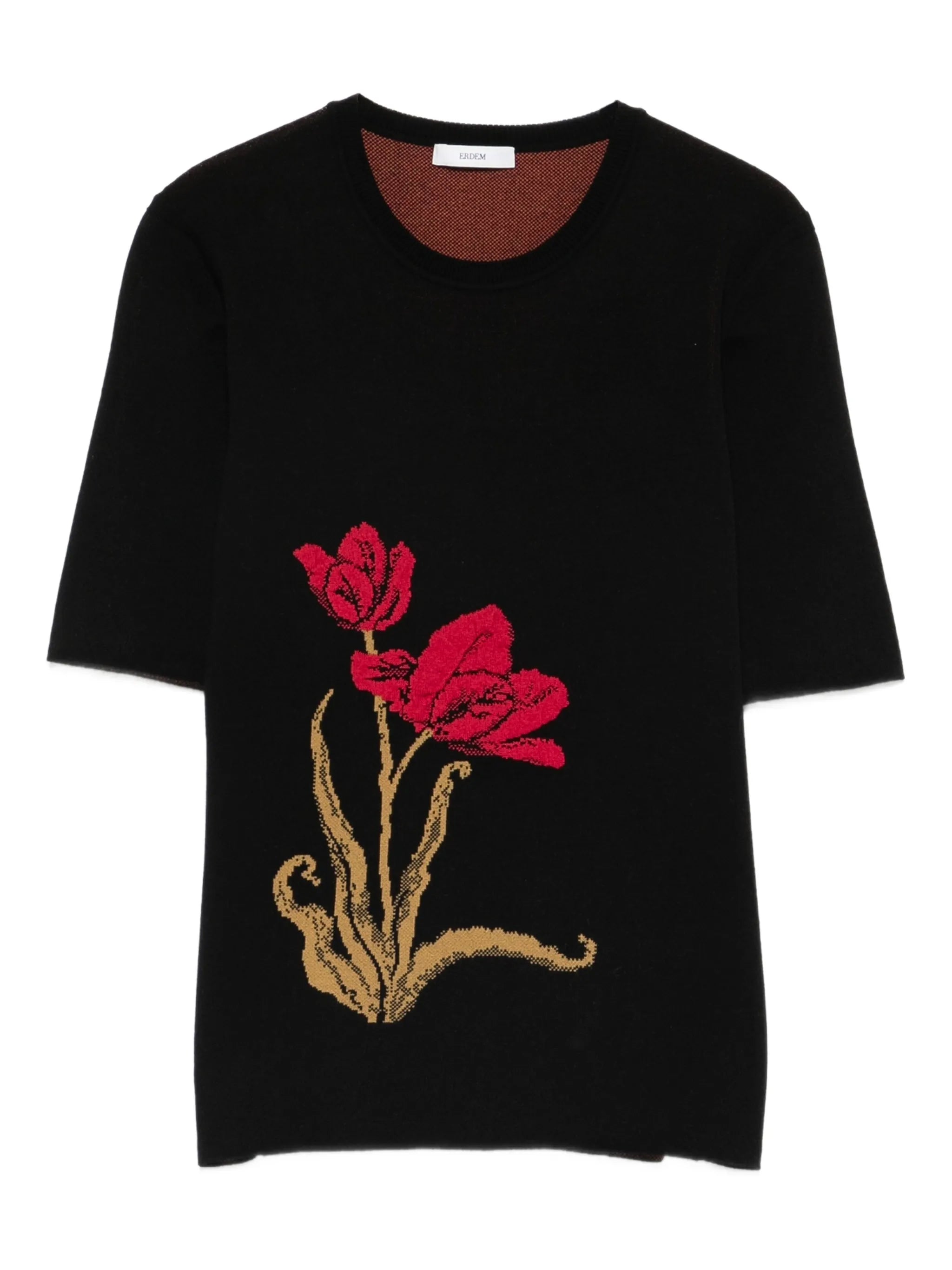 floral-jacquard knitted T-shirt