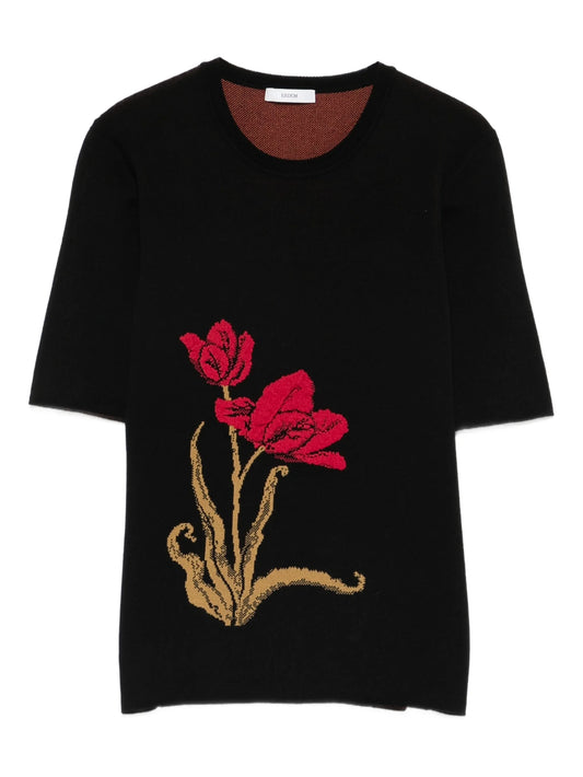 floral-jacquard knitted T-shirt
