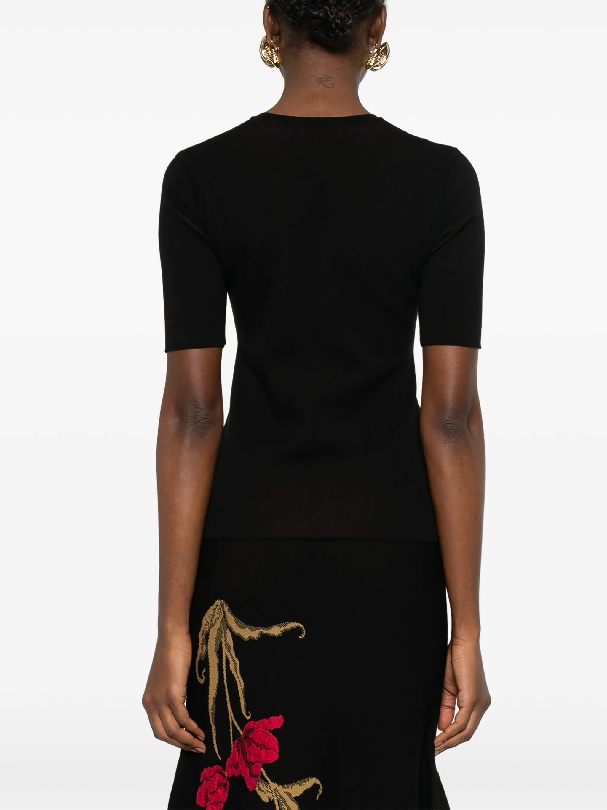 floral-jacquard knitted T-shirt