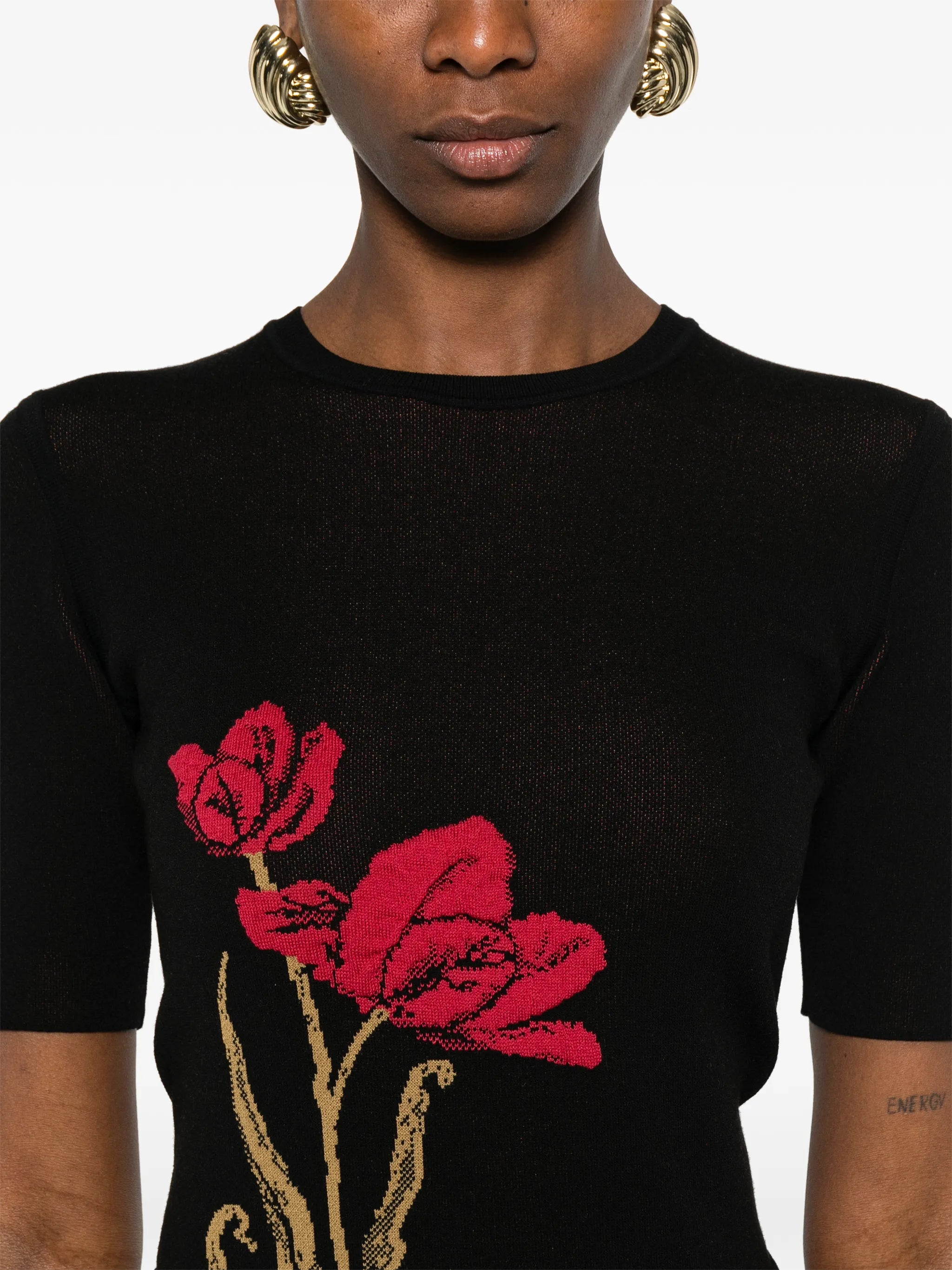 floral-jacquard knitted T-shirt
