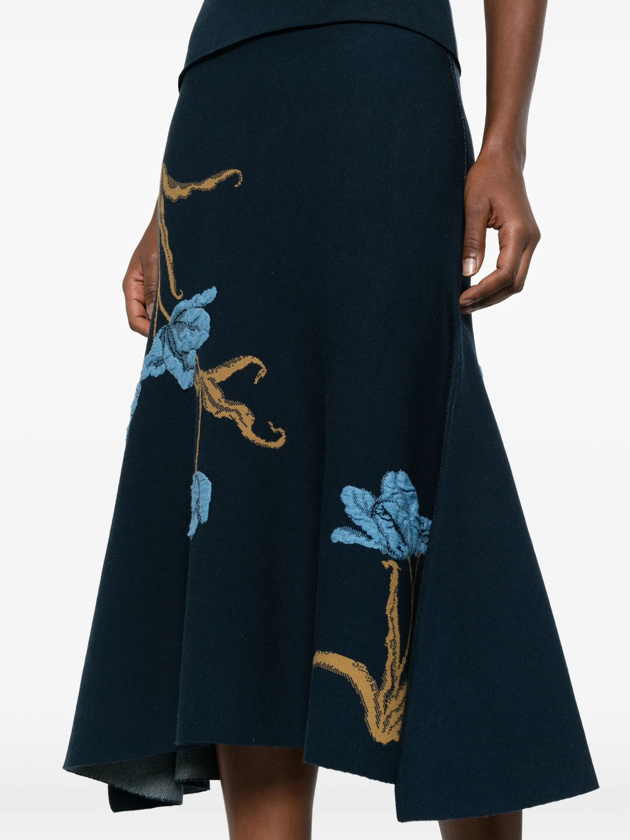 floral-motif A-line midi skirt
