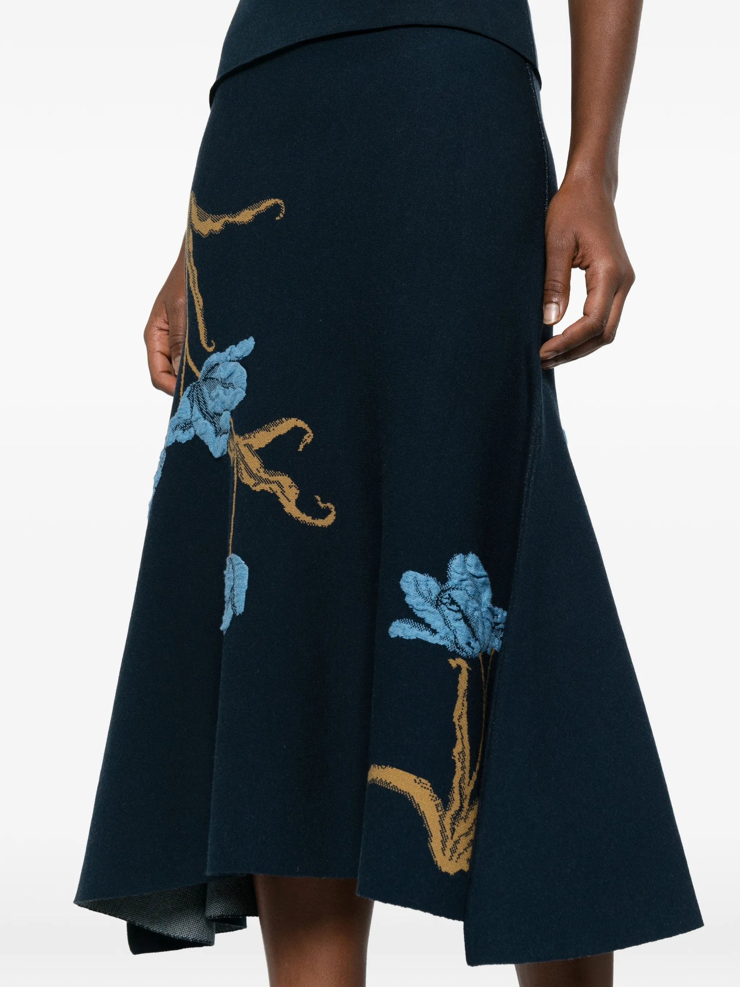 floral-motif A-line midi skirt