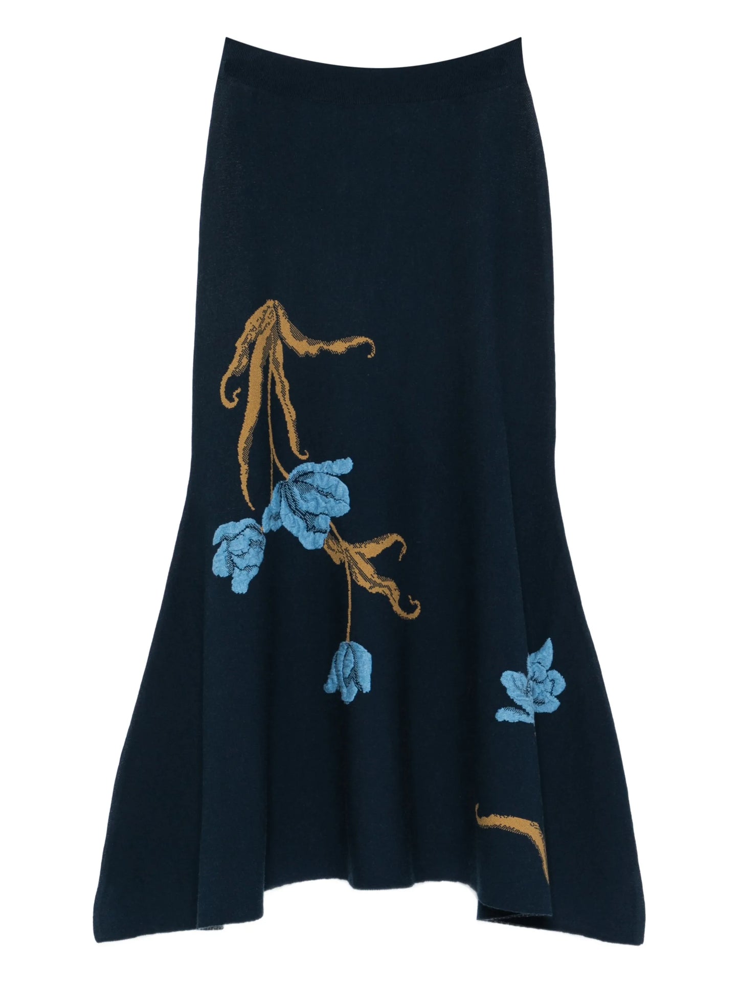 floral-motif A-line midi skirt
