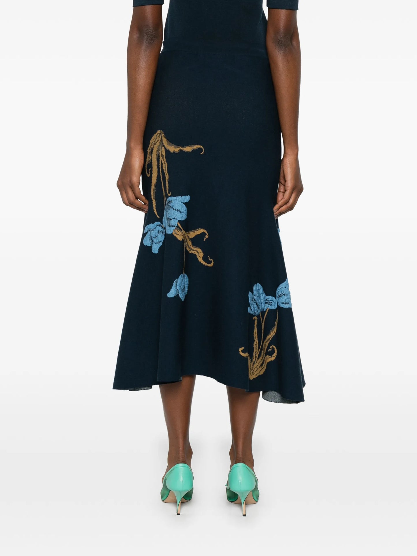 floral-motif A-line midi skirt