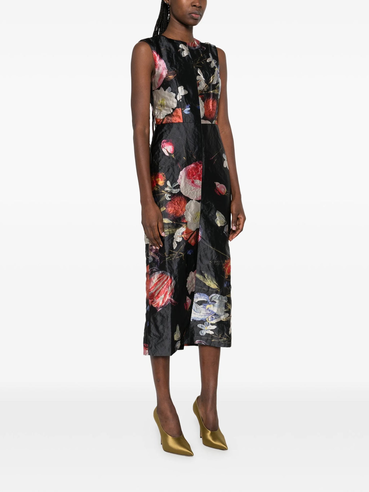 sleeveless floral midi dress