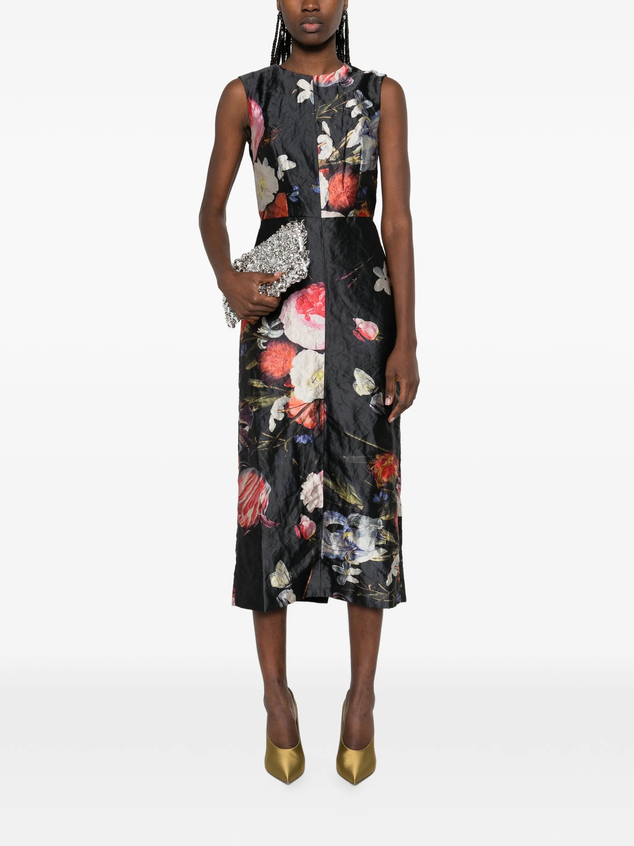 sleeveless floral midi dress