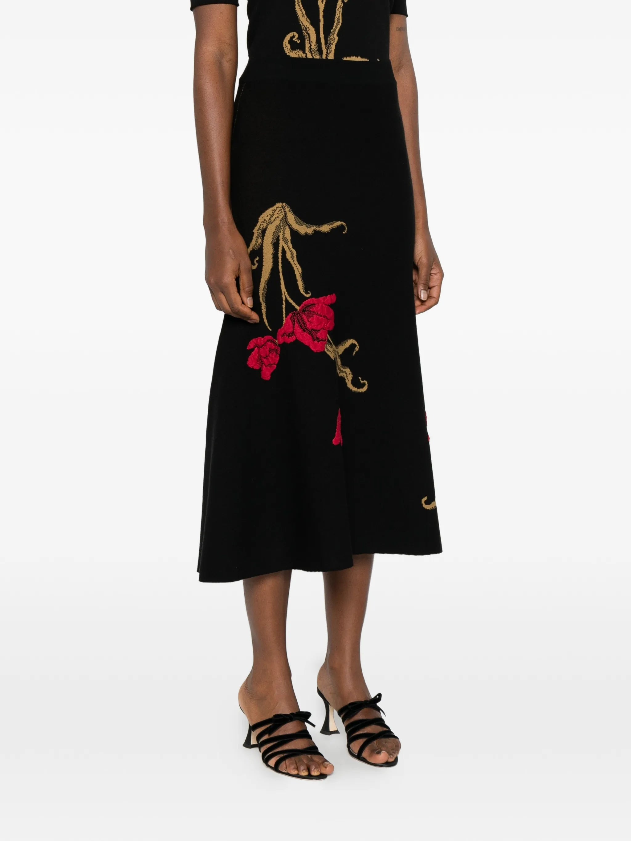 floral-motif knitted midi skirt