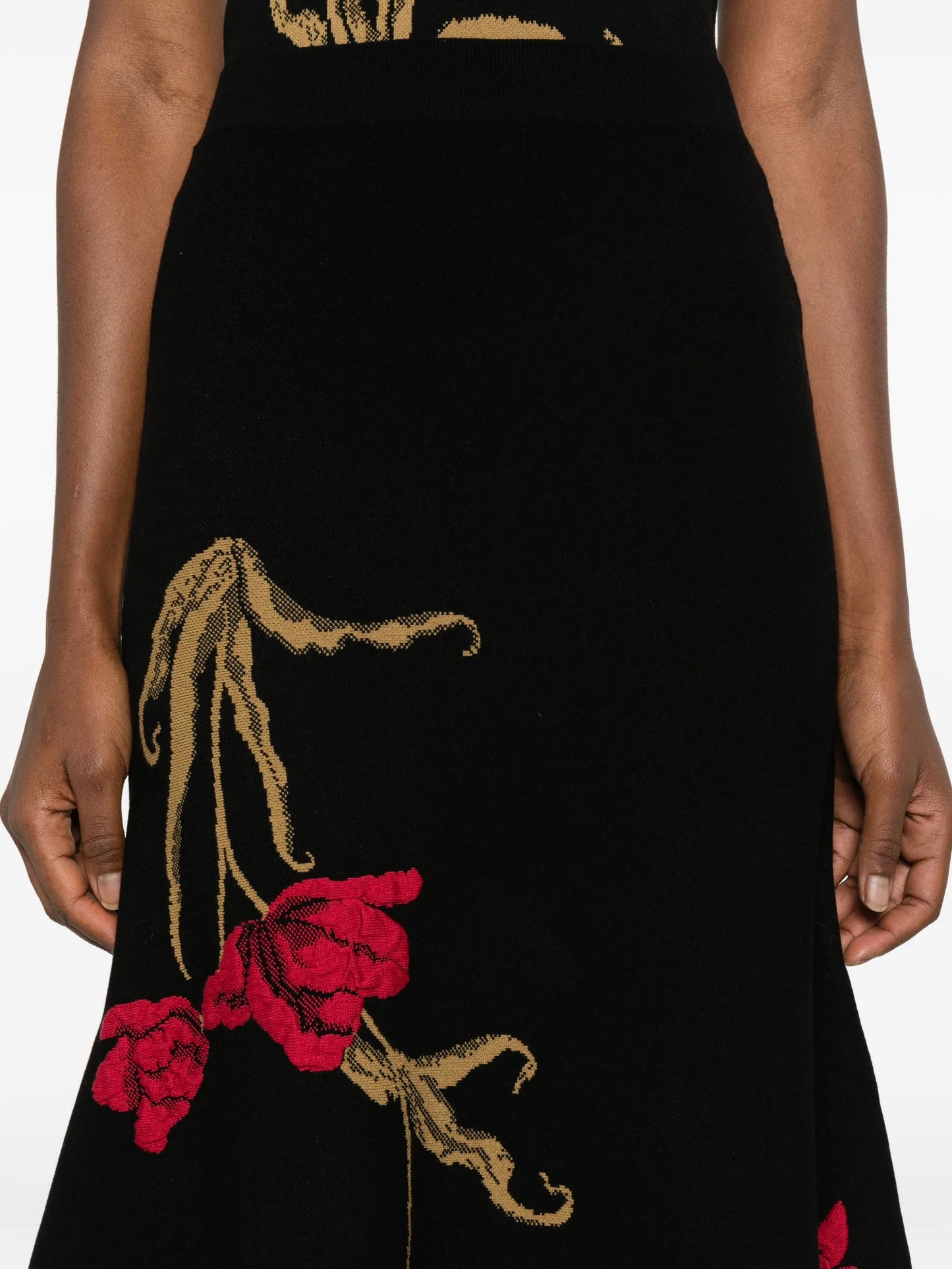 floral-motif knitted midi skirt