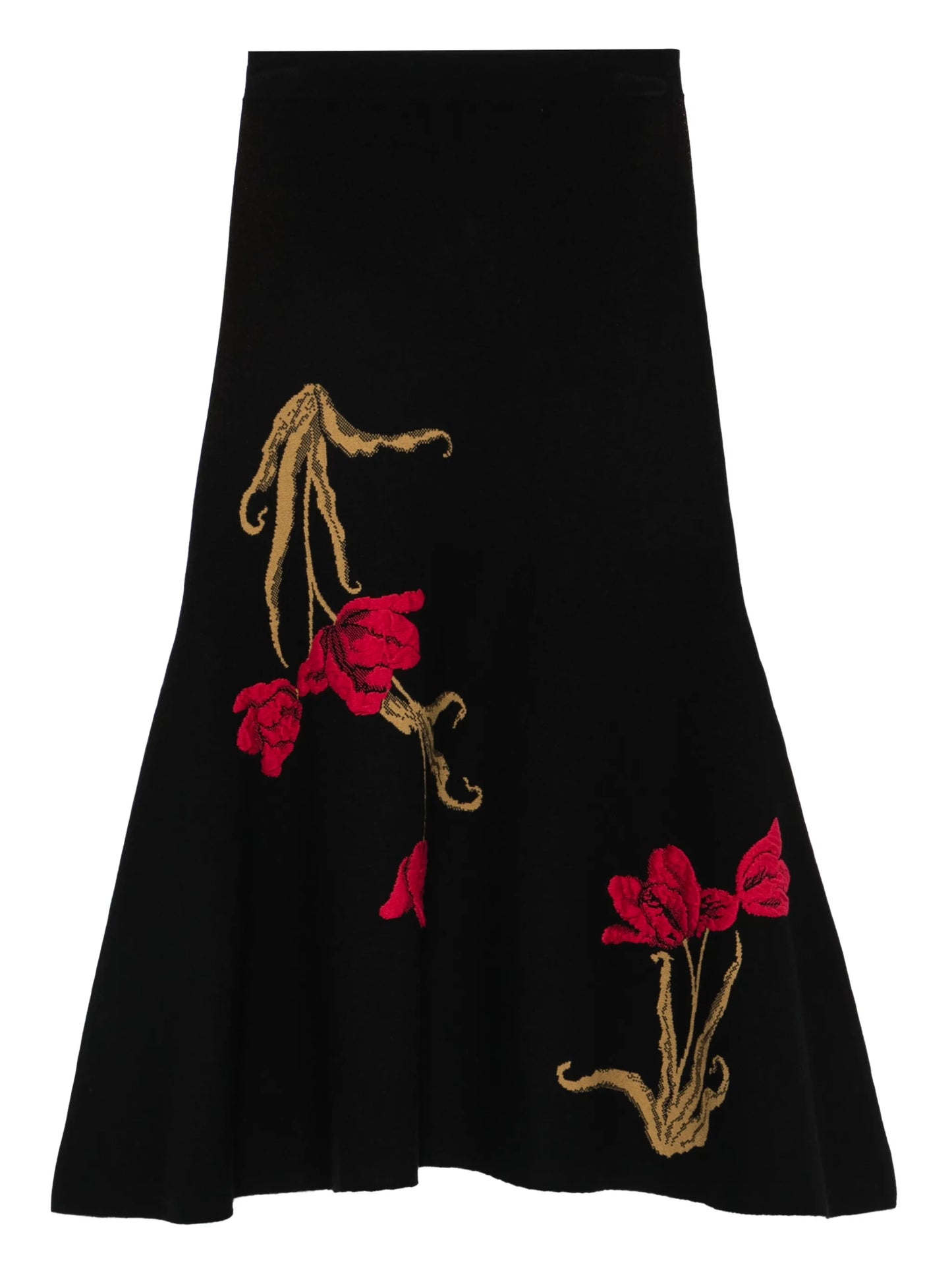 floral-motif knitted midi skirt