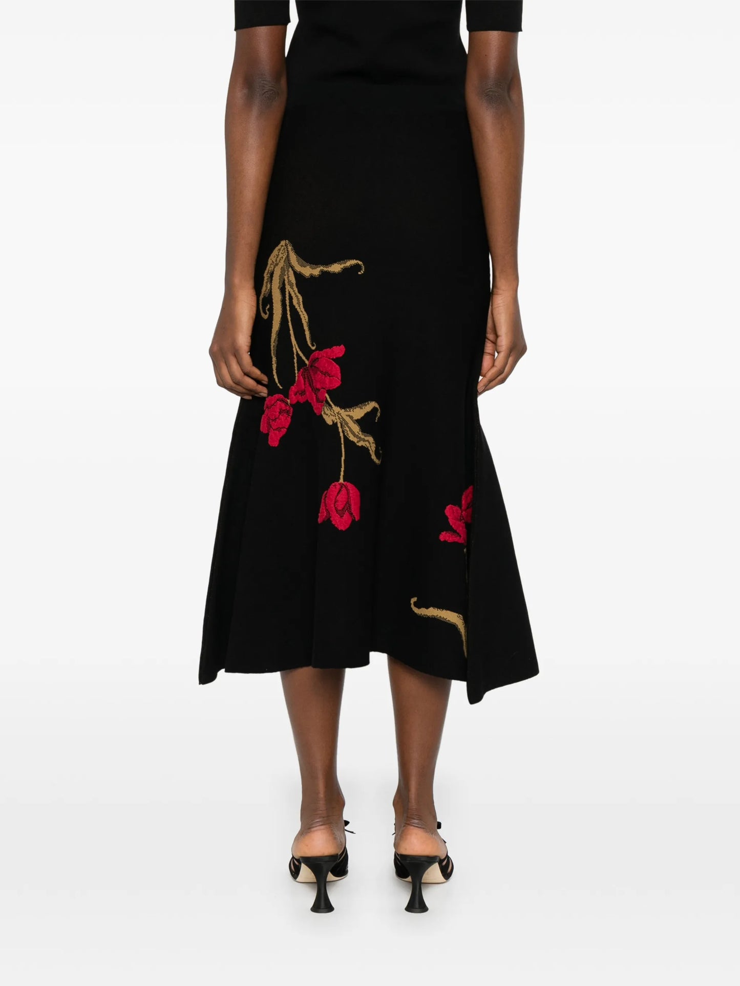 floral-motif knitted midi skirt