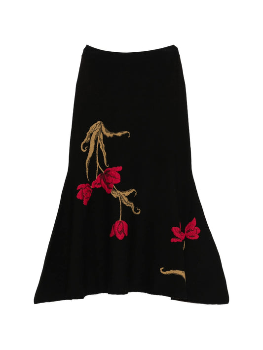floral-motif knitted midi skirt