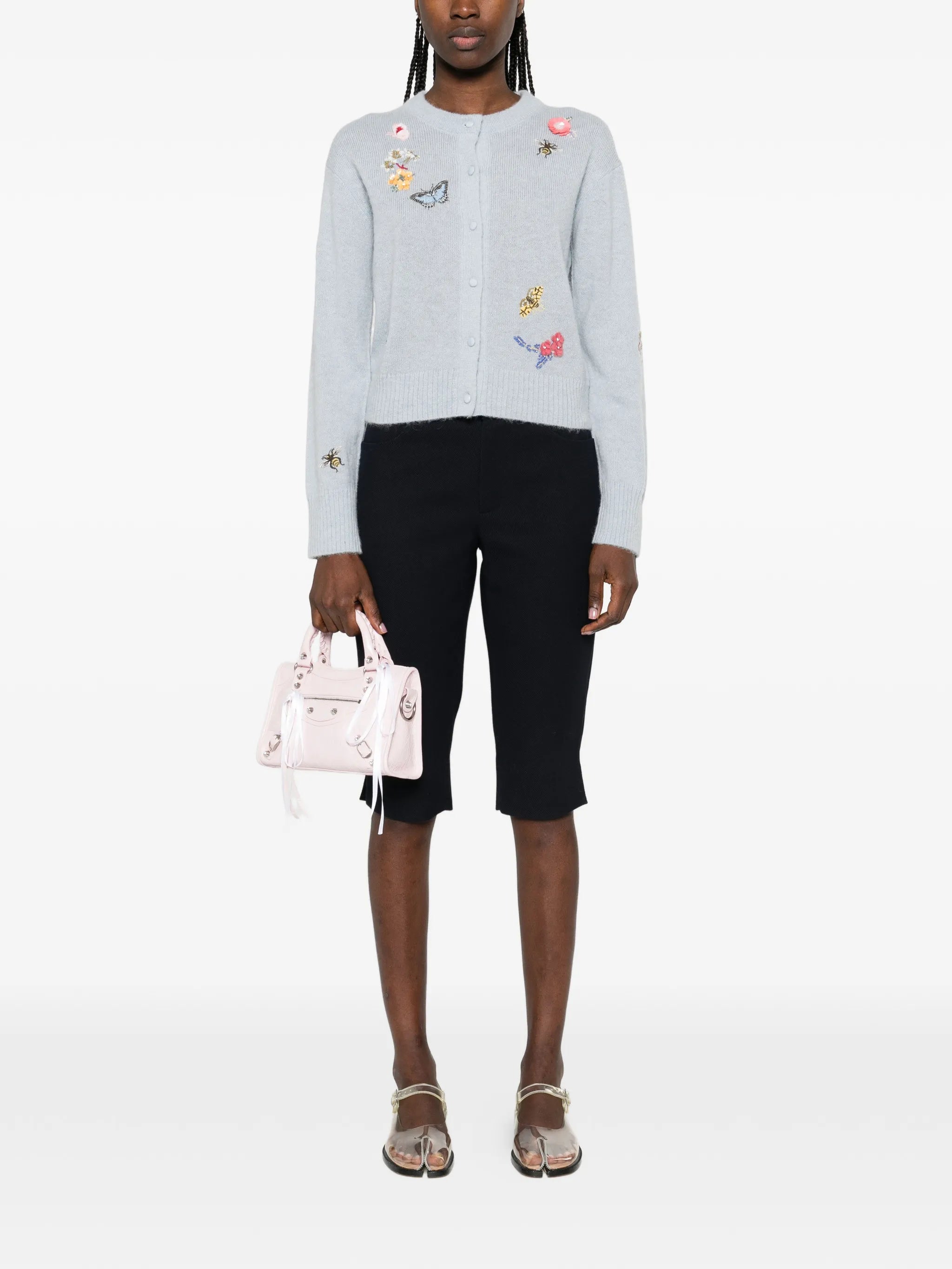 floral-embellished crew-neck cardigan