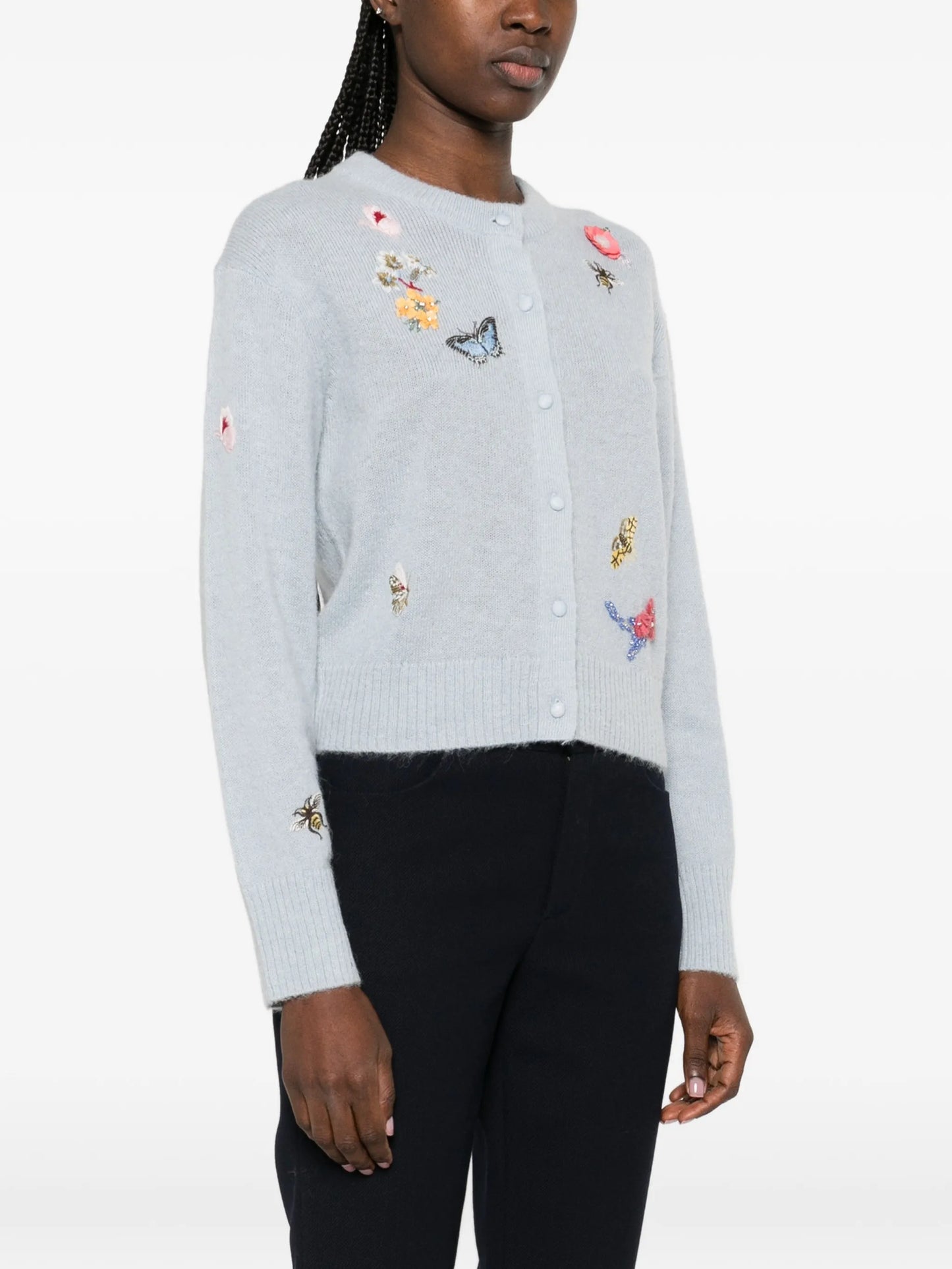 floral-embellished crew-neck cardigan