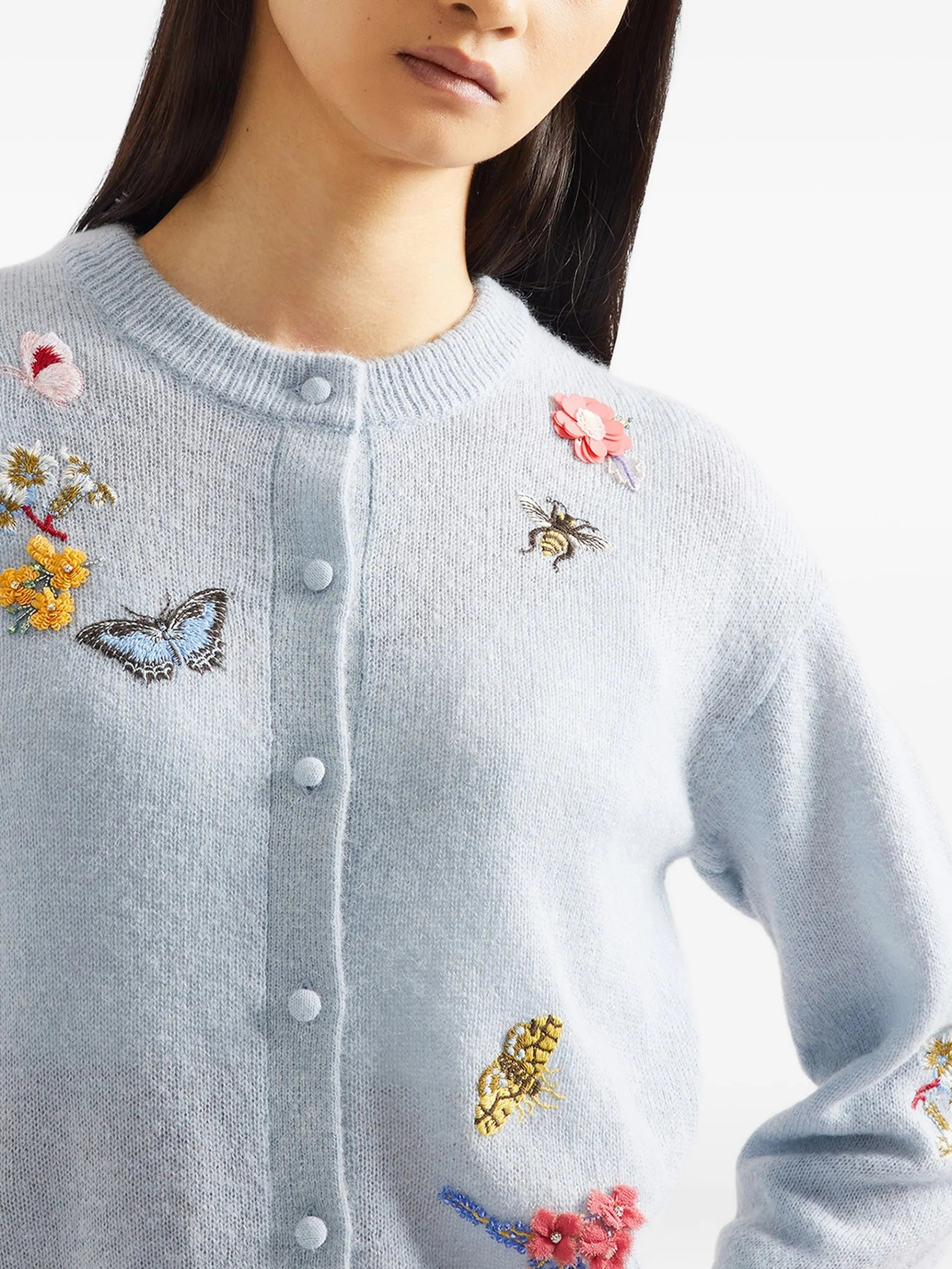 floral-embellished crew-neck cardigan