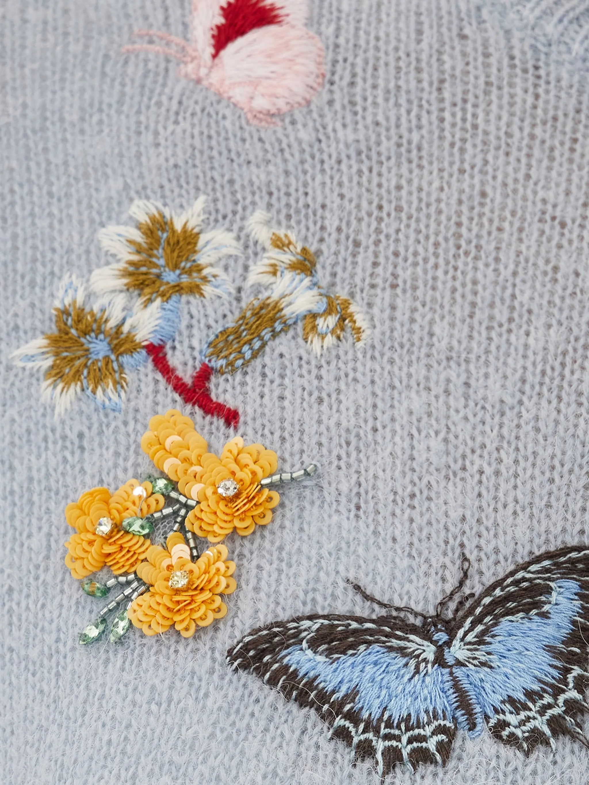 floral-embellished crew-neck cardigan