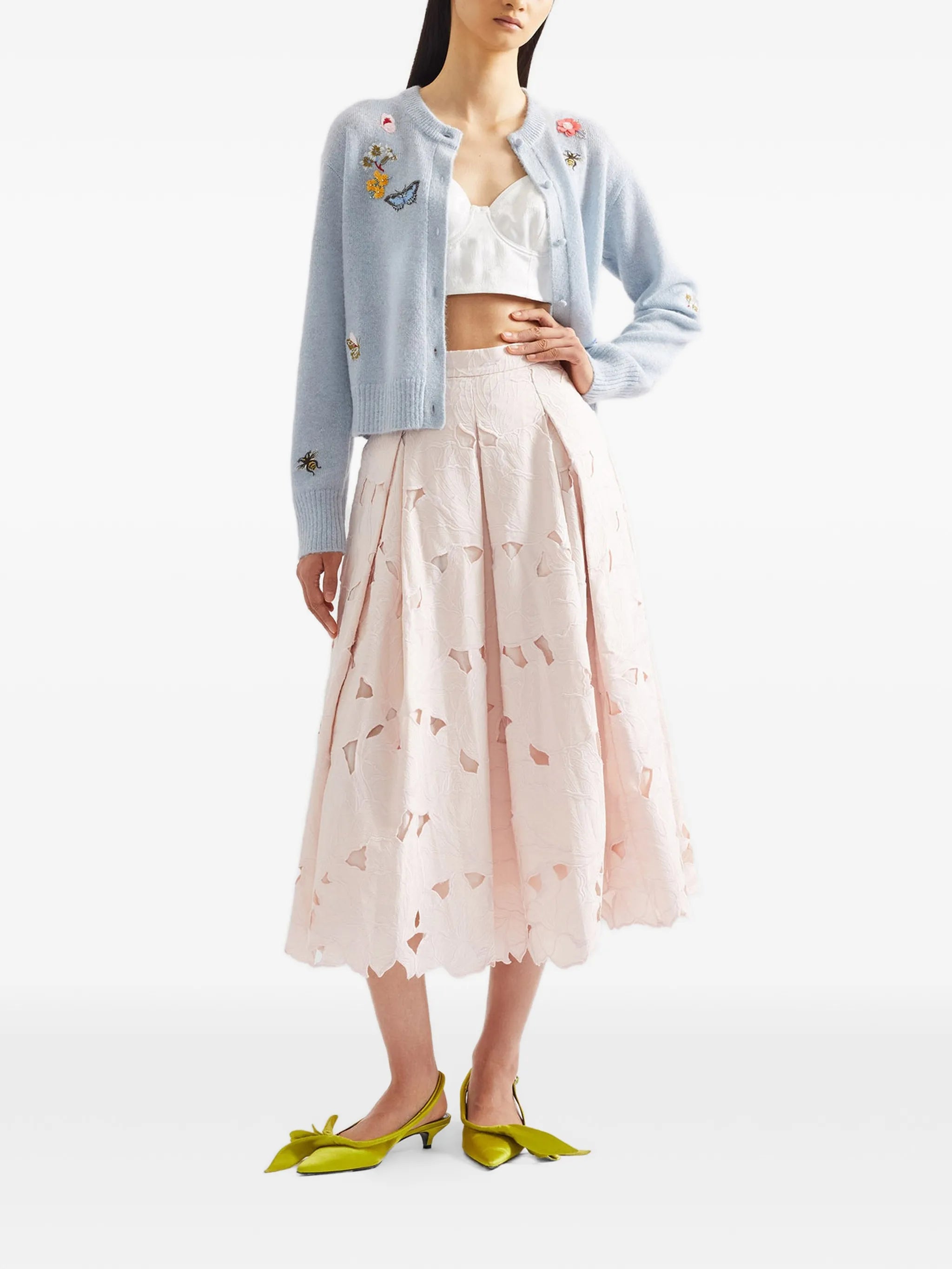 floral-embellished crew-neck cardigan
