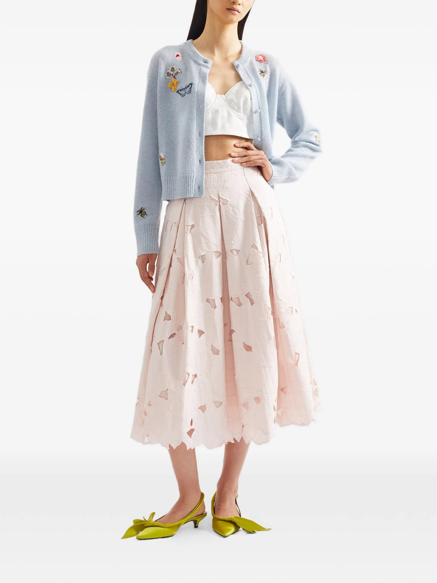 floral-embellished crew-neck cardigan