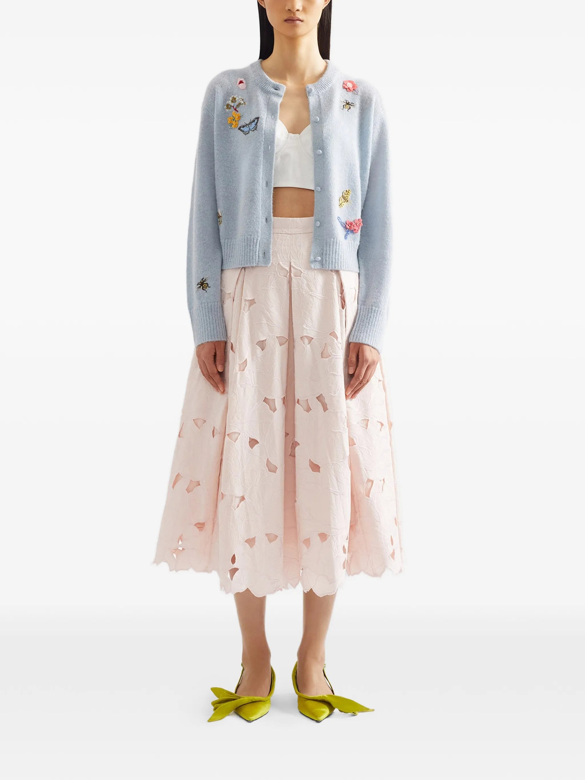floral-embellished crew-neck cardigan