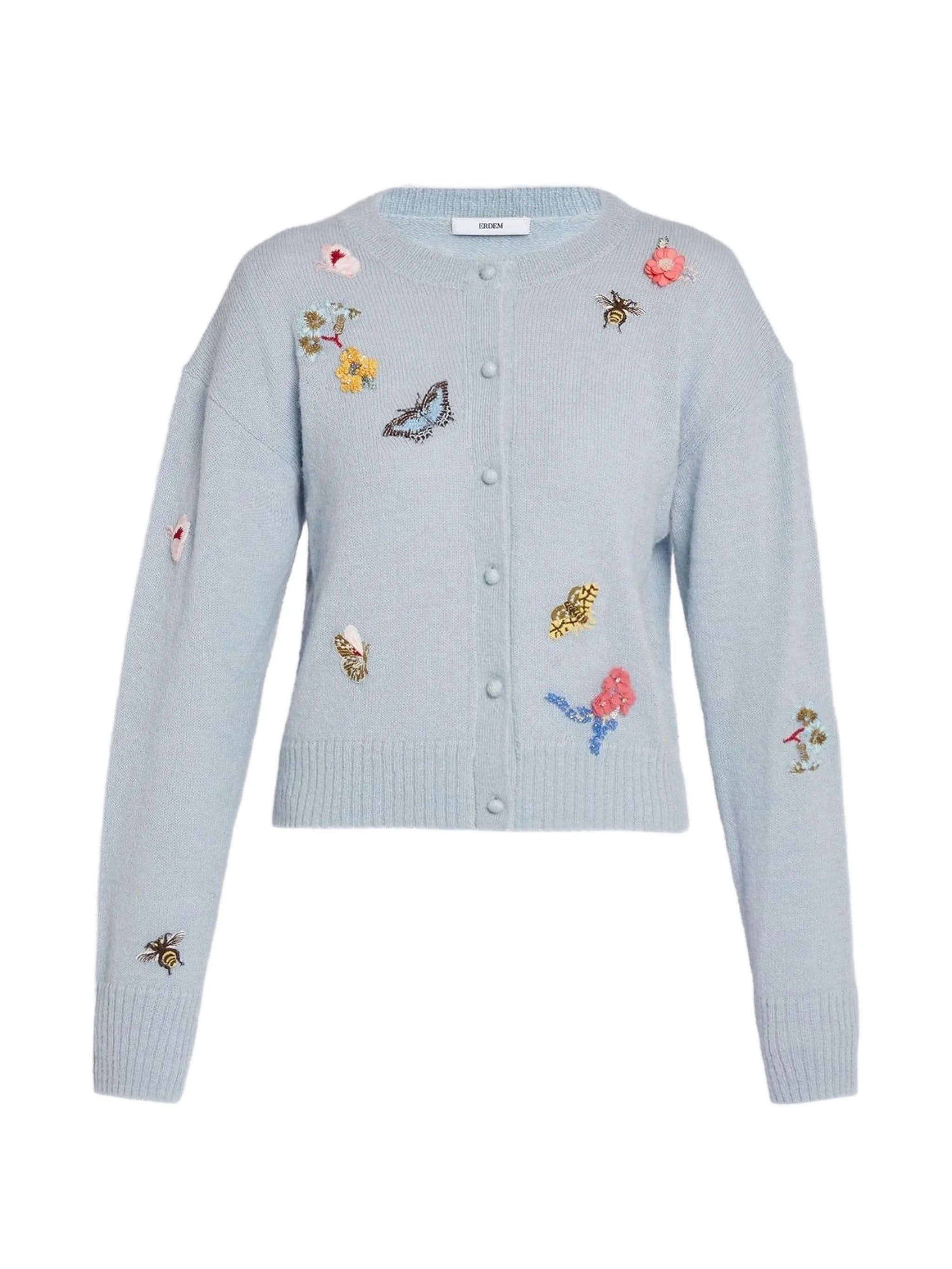 floral-embellished crew-neck cardigan