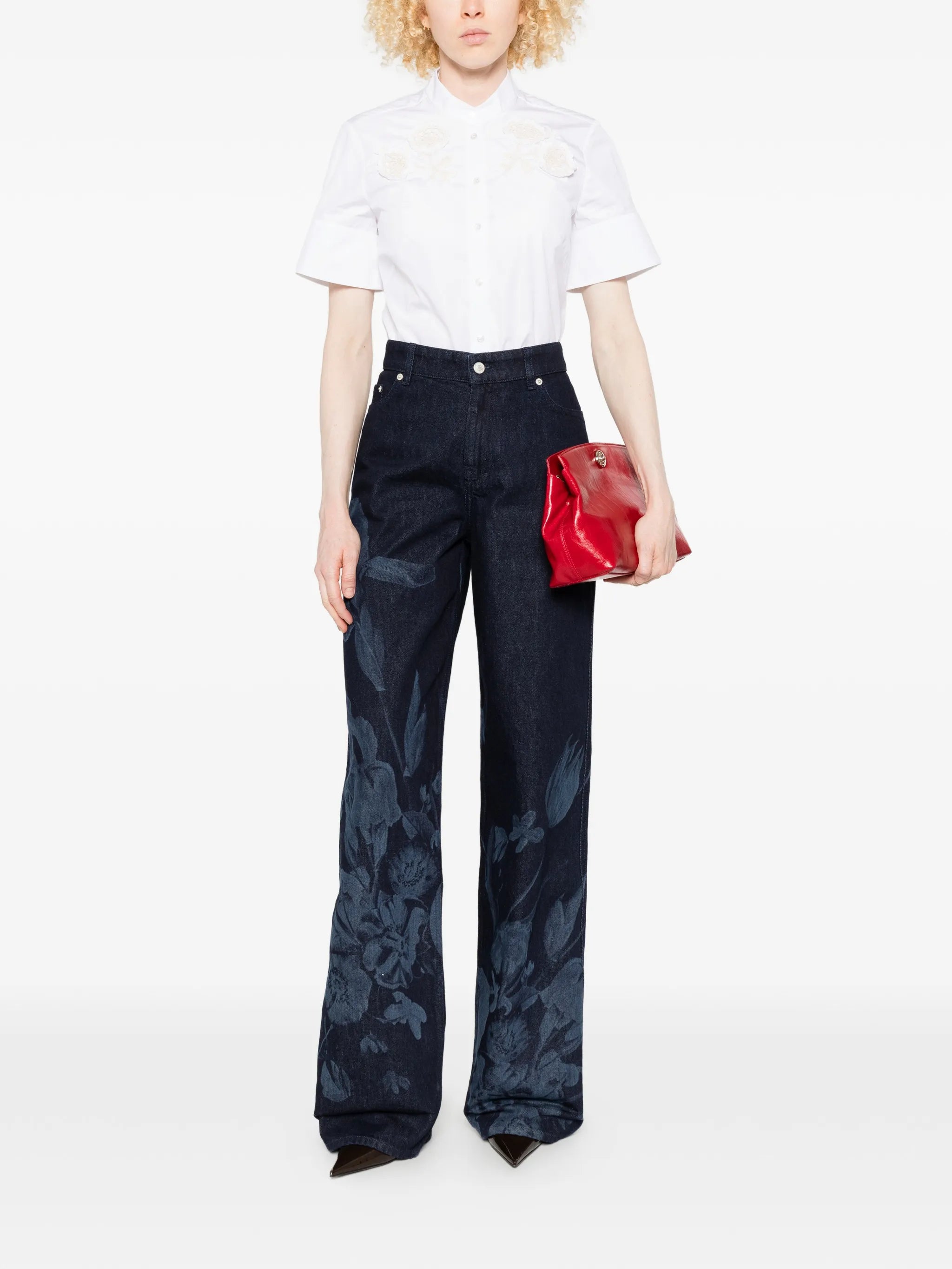 floral-print straight-leg jeans