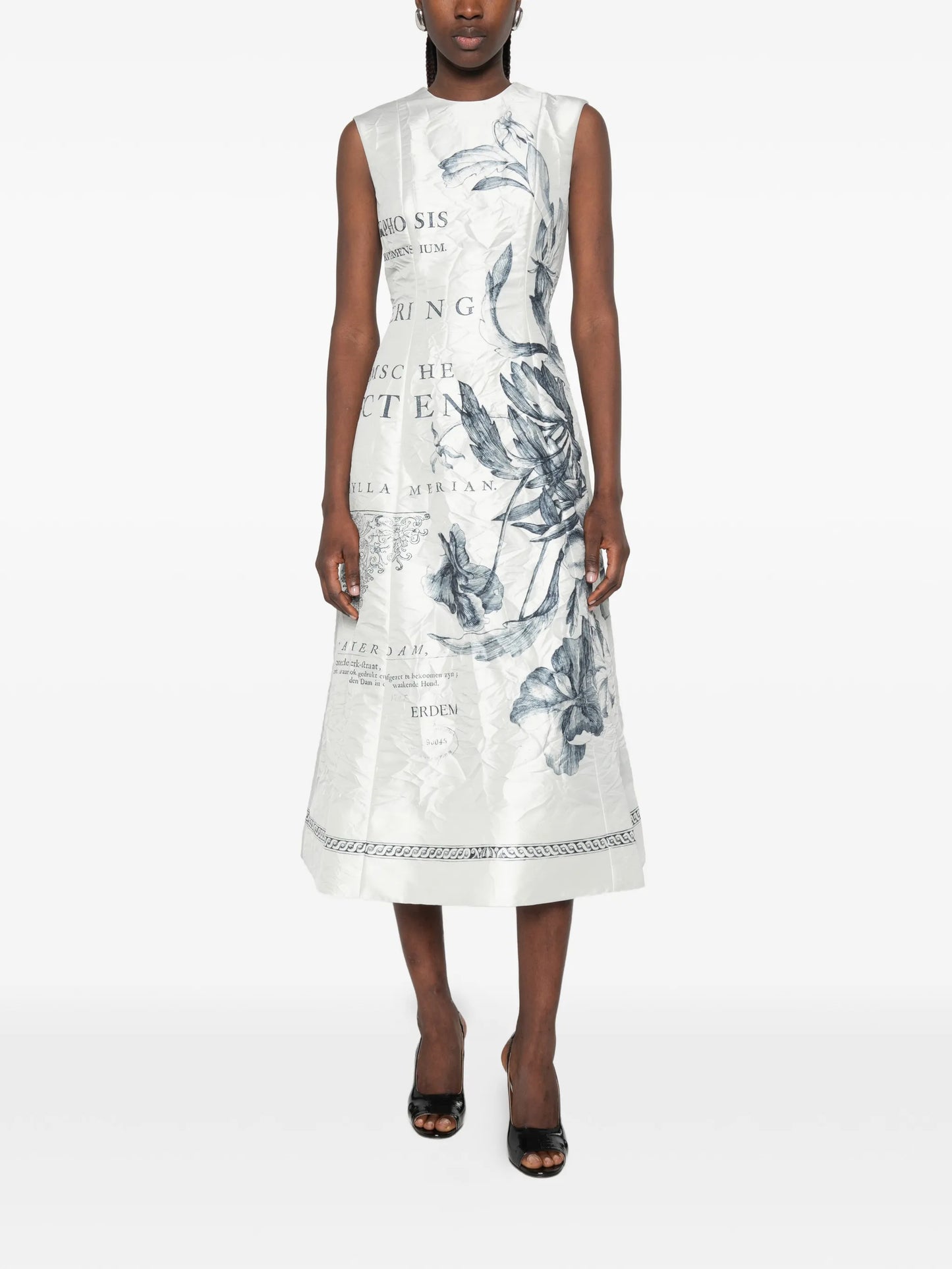 floral-print sleeveless midi dress