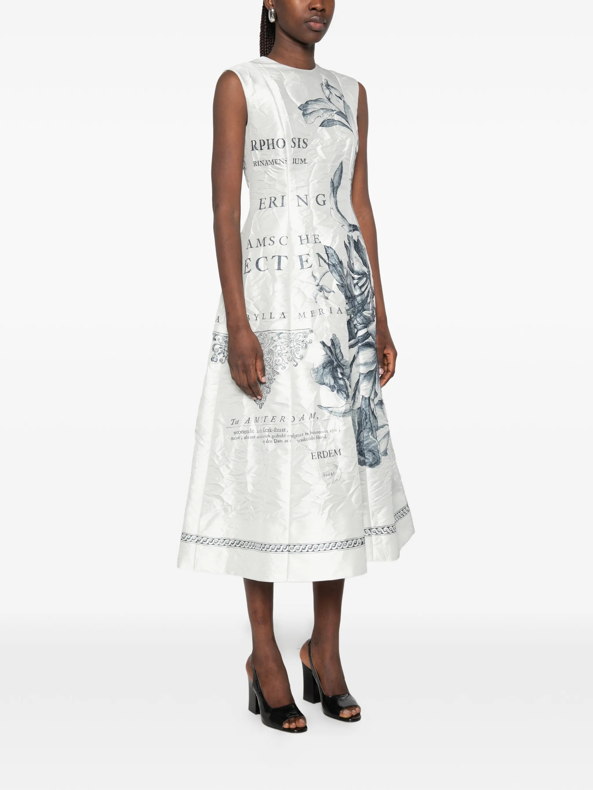 floral-print sleeveless midi dress