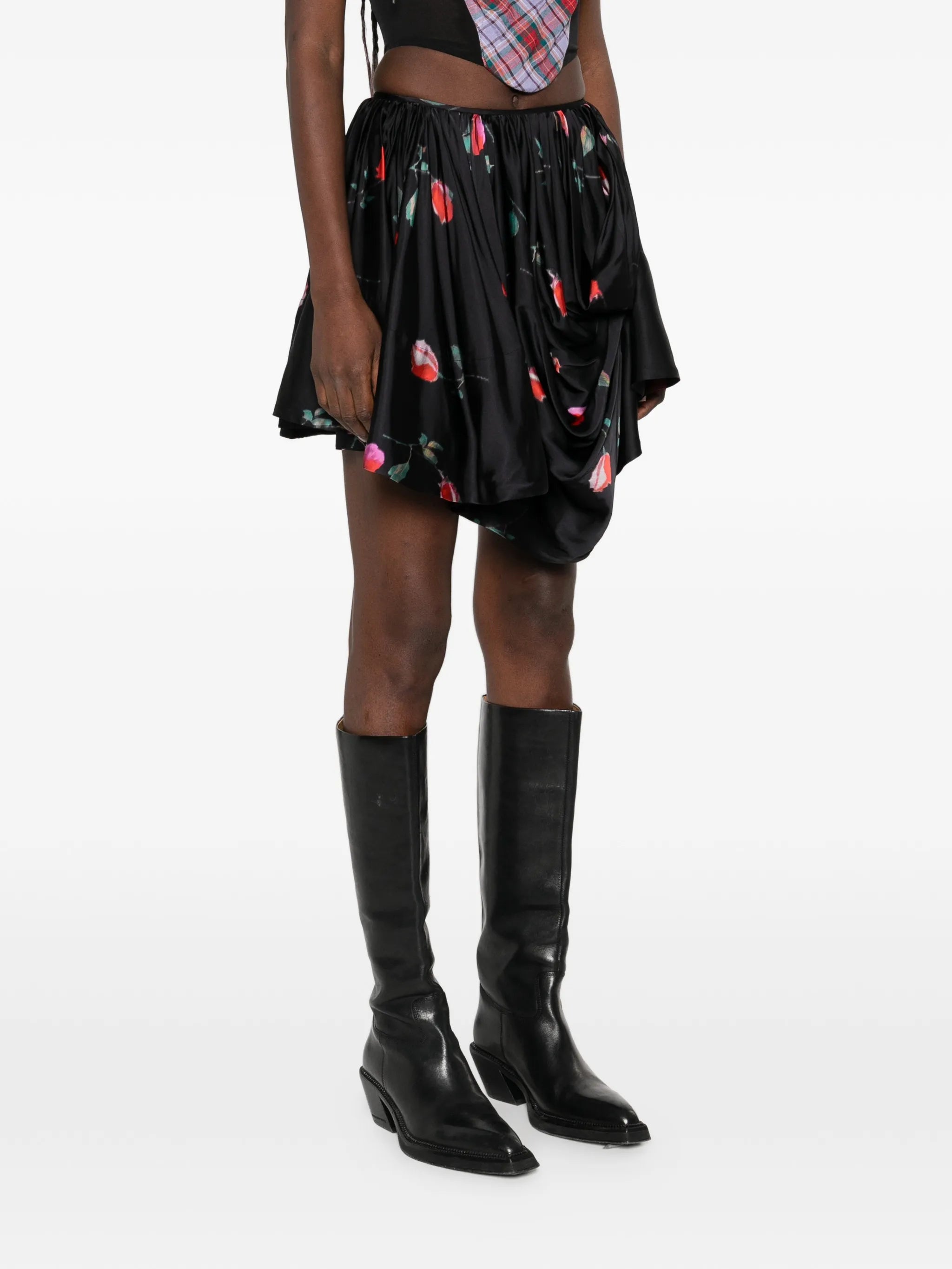 printed draped mini skirt