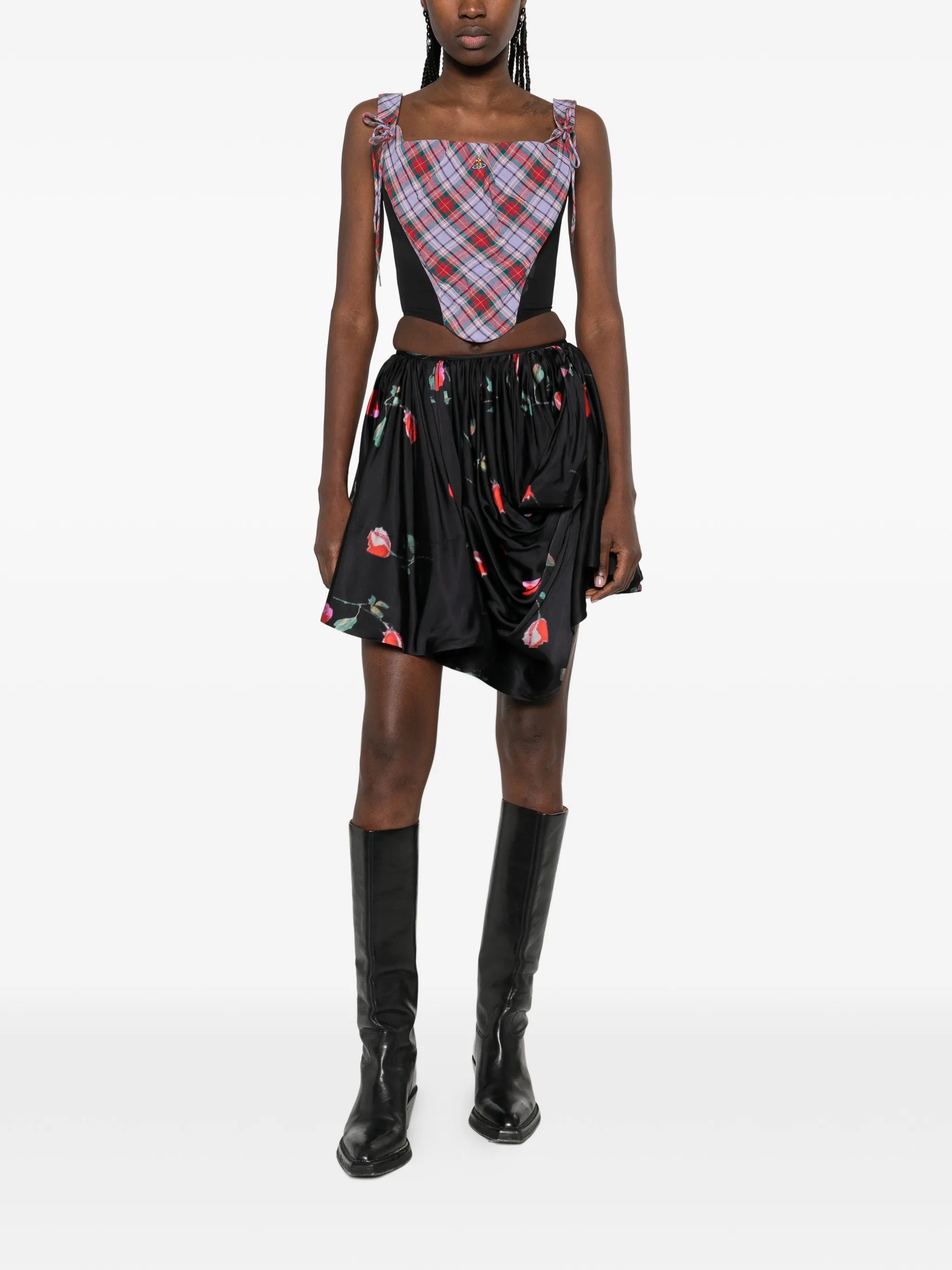 printed draped mini skirt