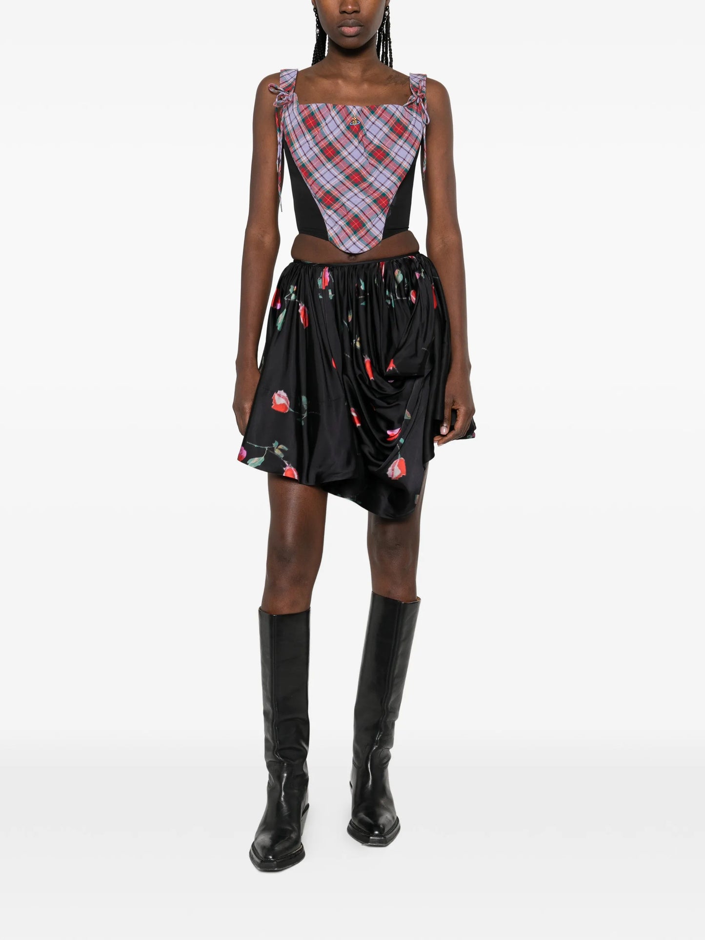 printed draped mini skirt