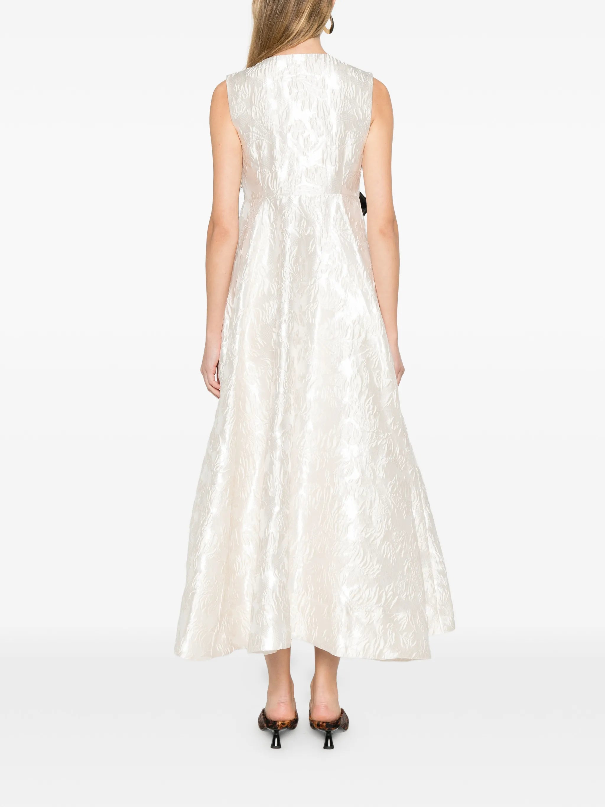 bow V-neck midi dress