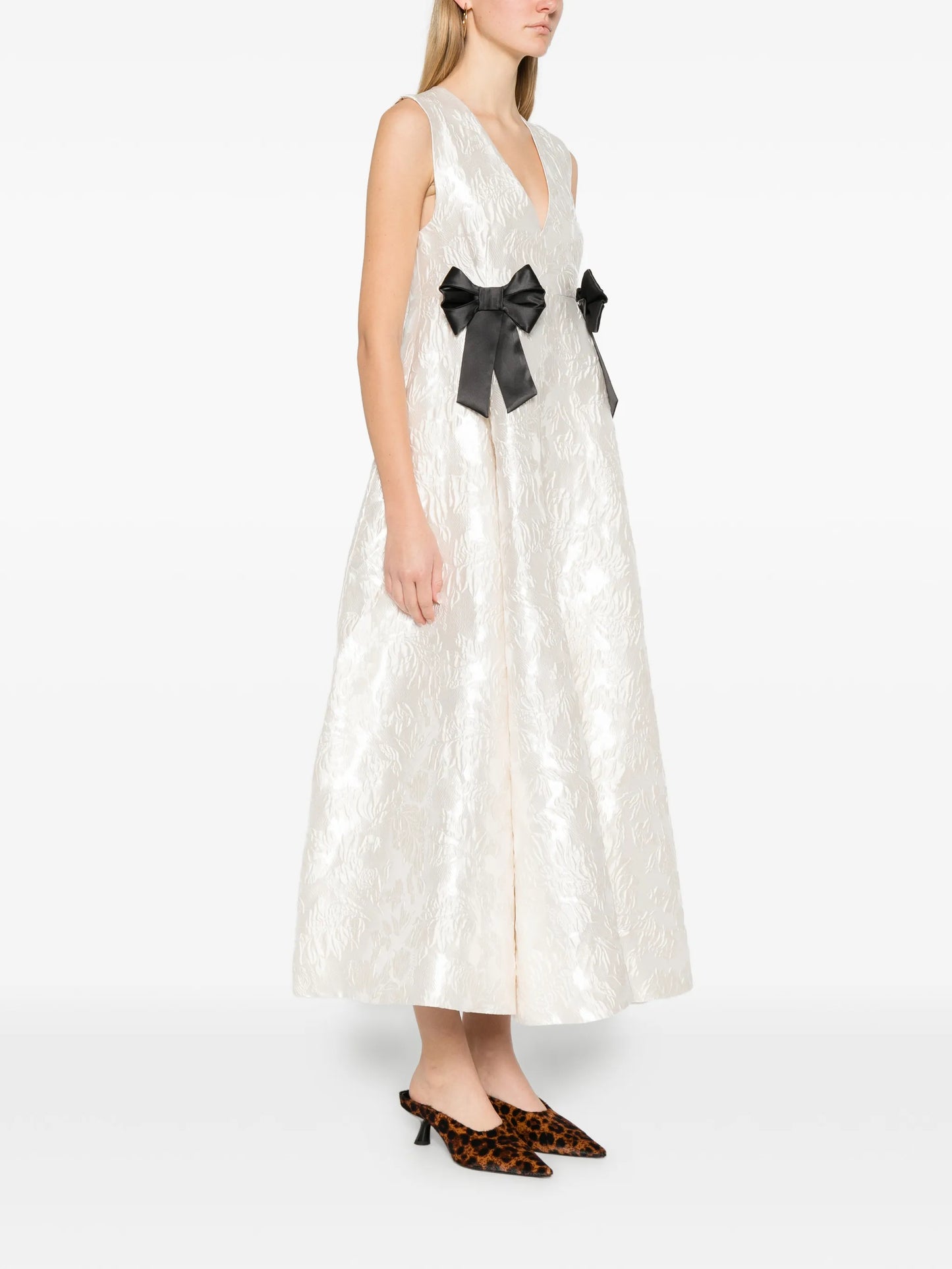 bow V-neck midi dress