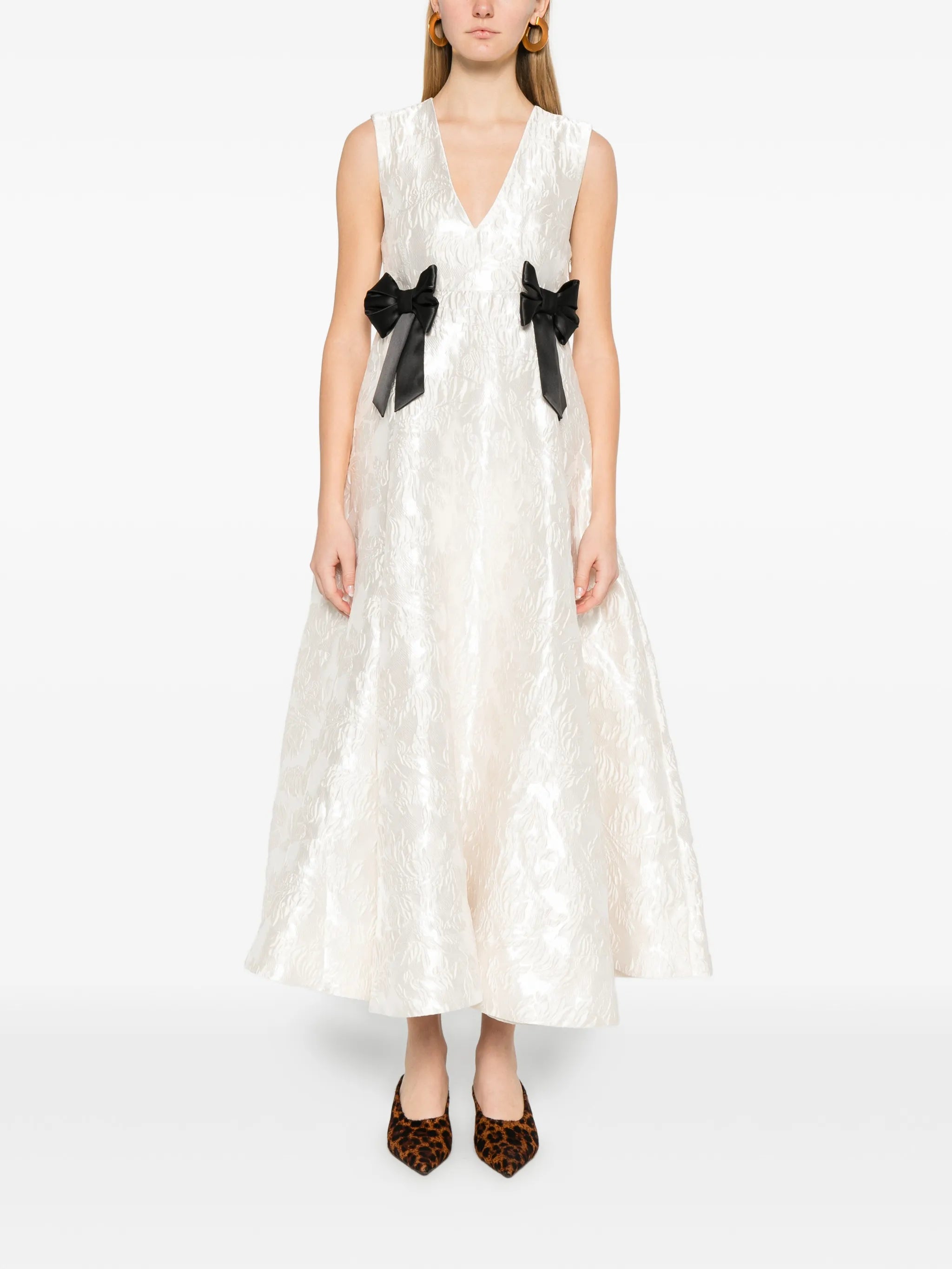 bow V-neck midi dress