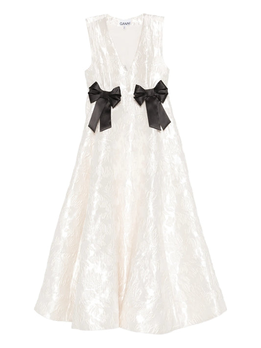 bow V-neck midi dress